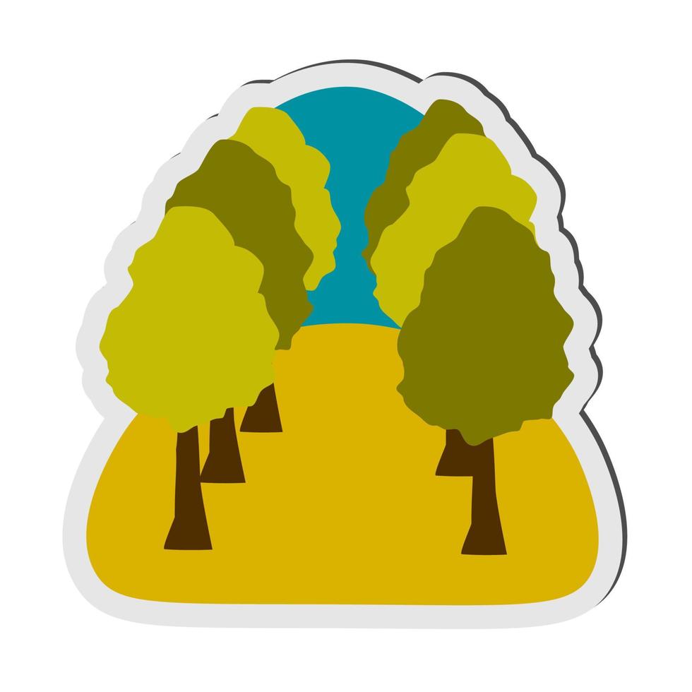 Sticker summer alley with trees isolated on white background. vector