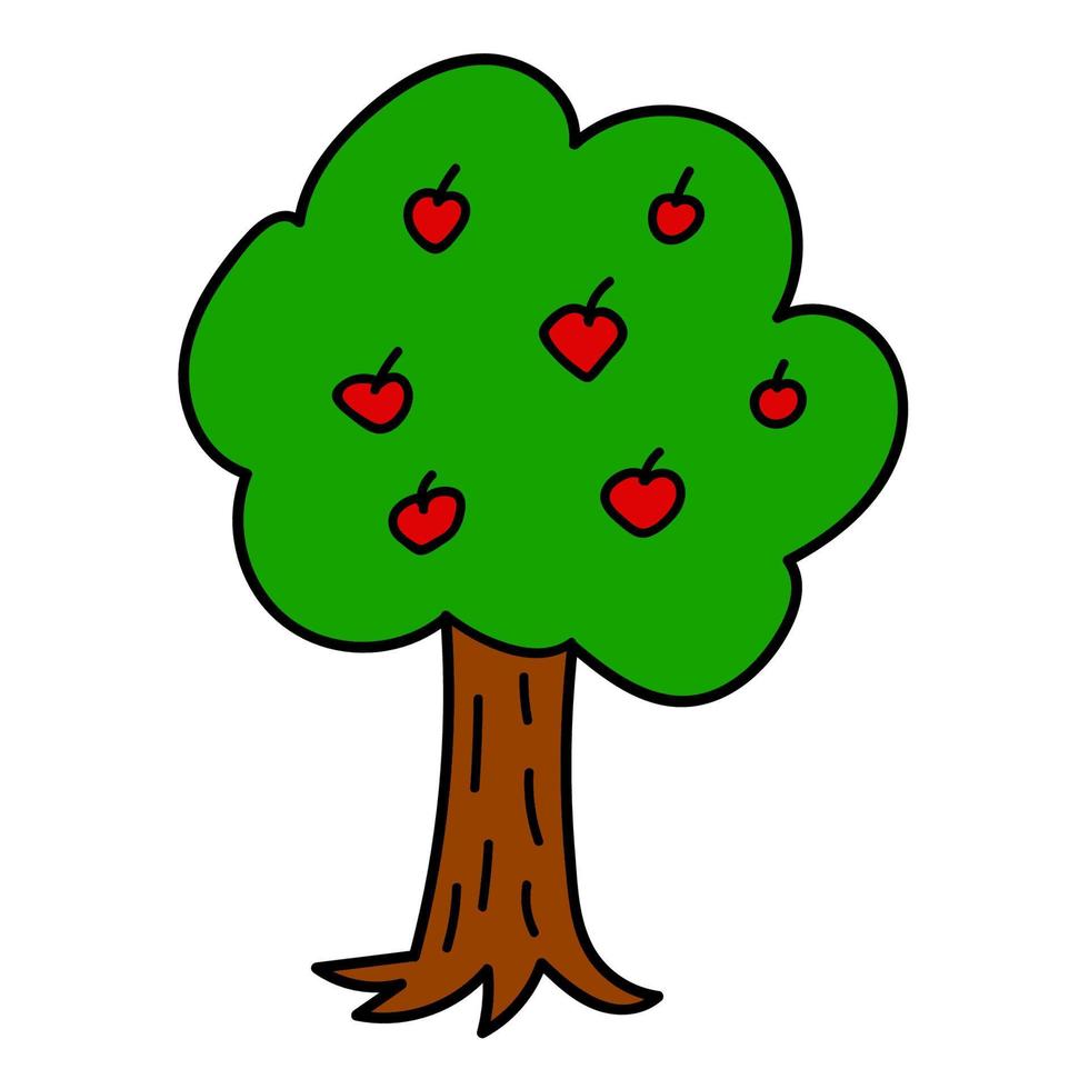 Cartoon doodle apple tree isolated on white background. vector