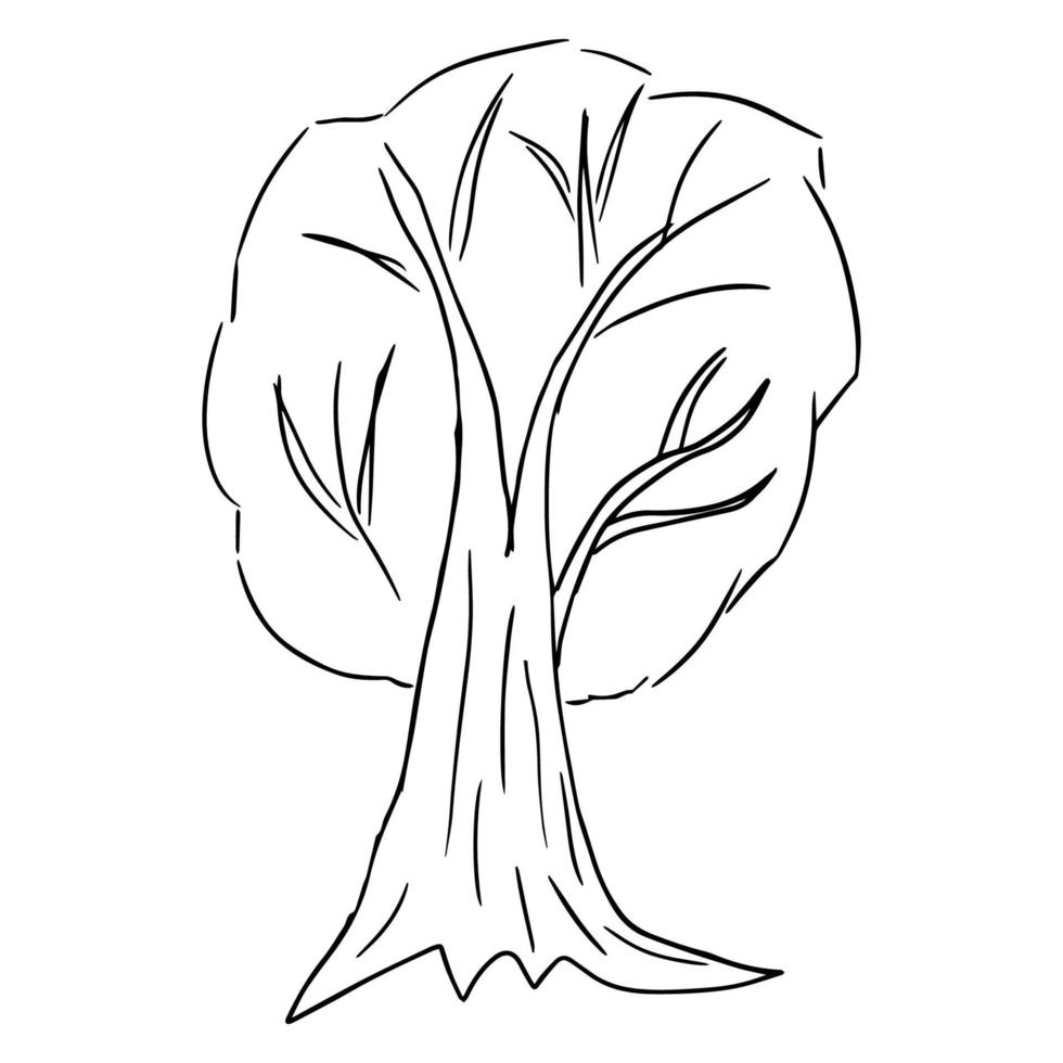Cute doodle, cartoon sloppy tree isolated on white background. Forest hand drawn sketch icon. vector