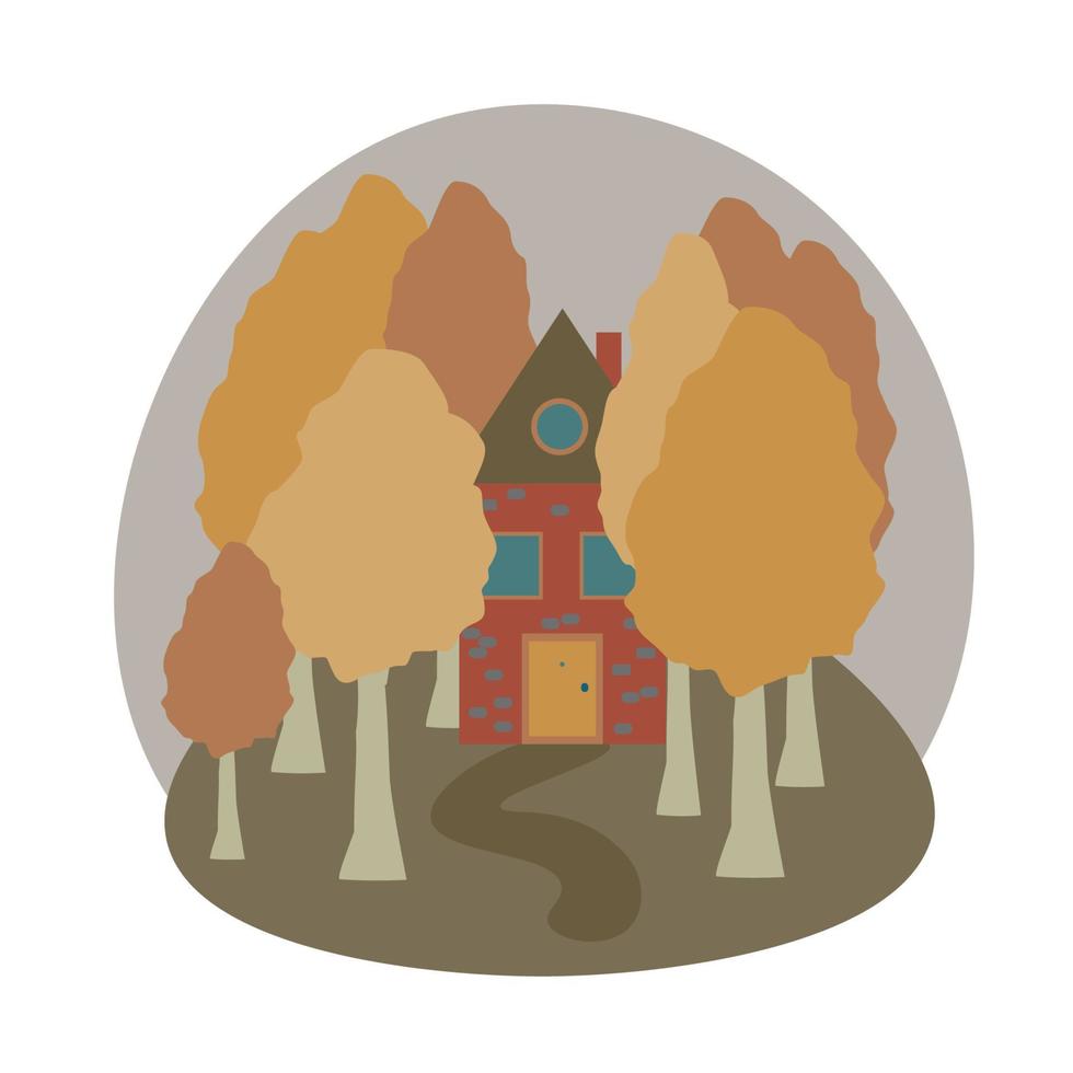 casa de otoño en el bosque, árboles, pueblo vector