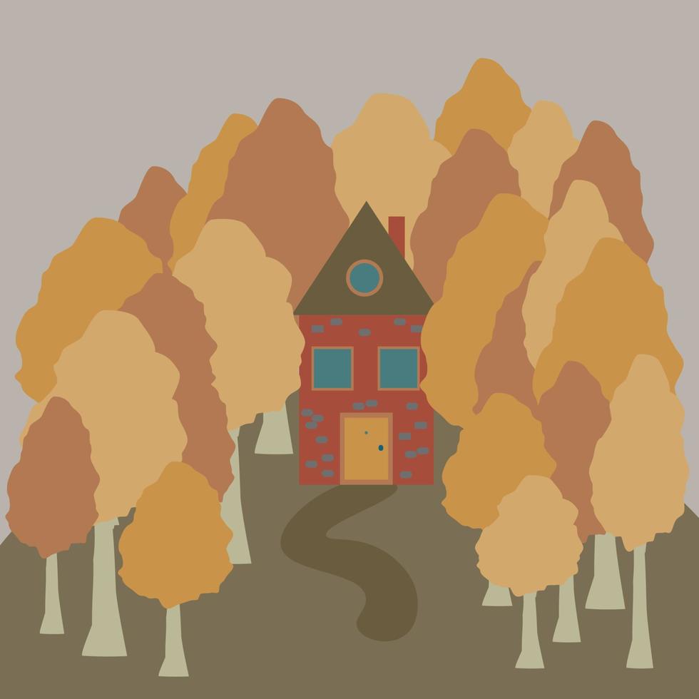Autumn house in the woods, trees, village vector