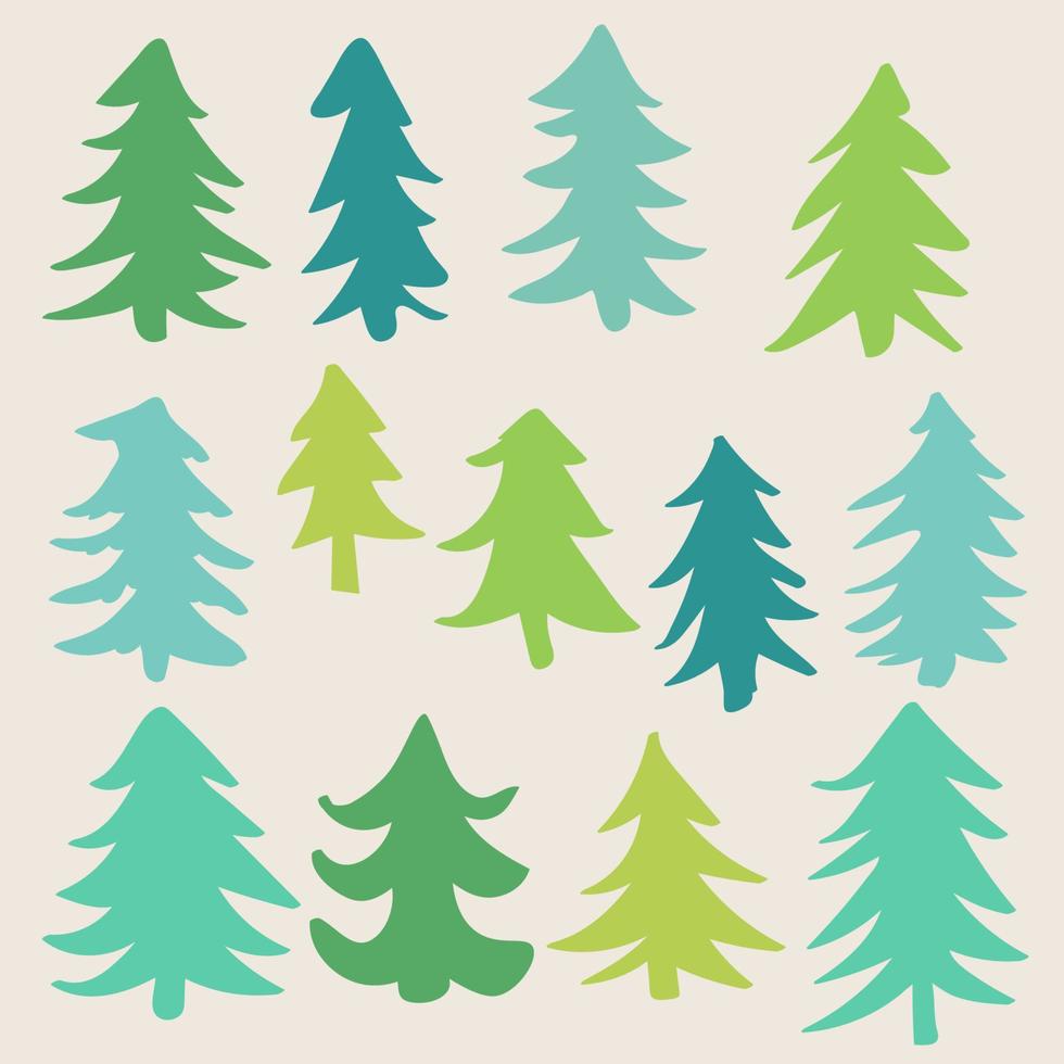 Set of tree isolated on beige background. Spruce forest icon. vector