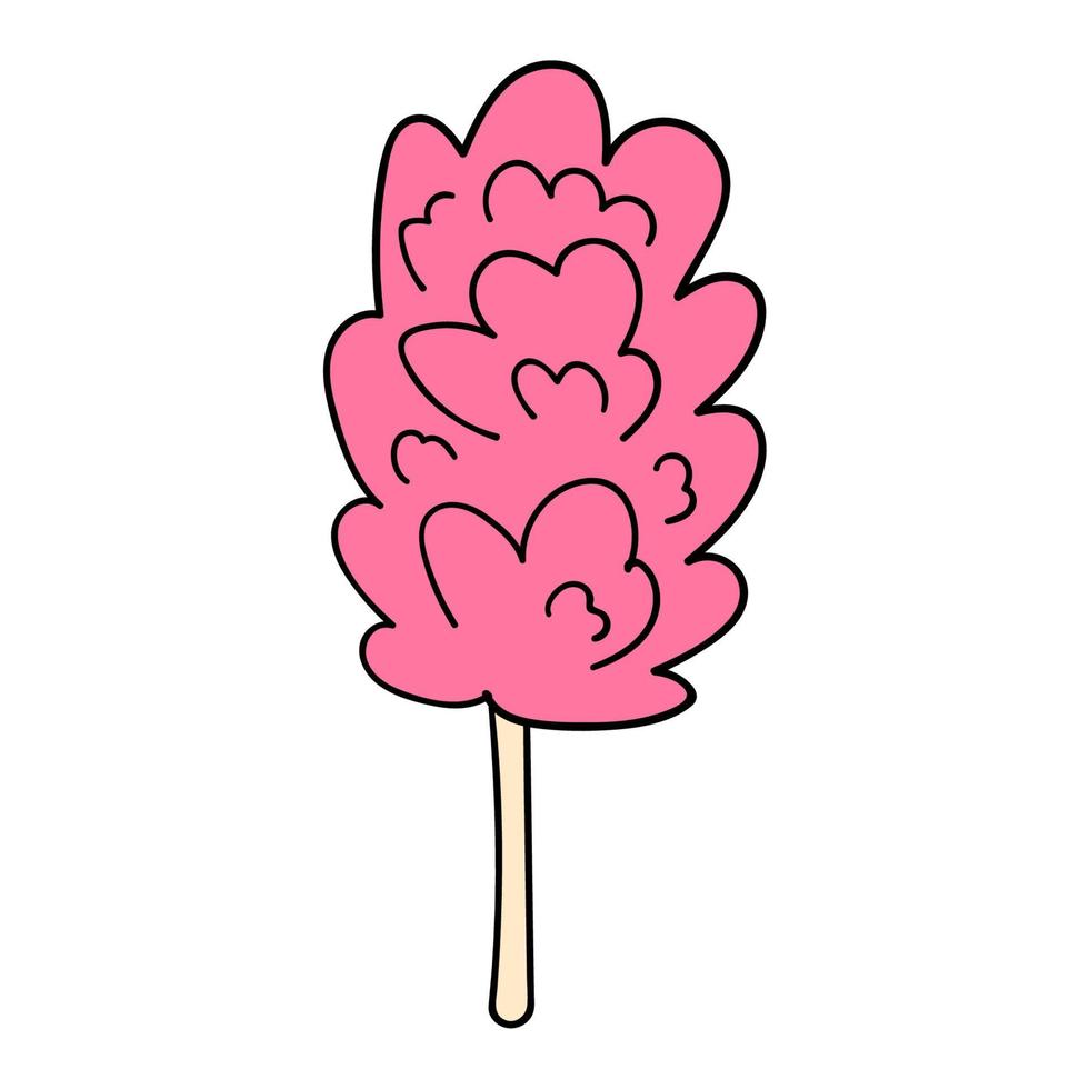 Cartoon linear doodle cotton candy on a stick isolated on white background. vector