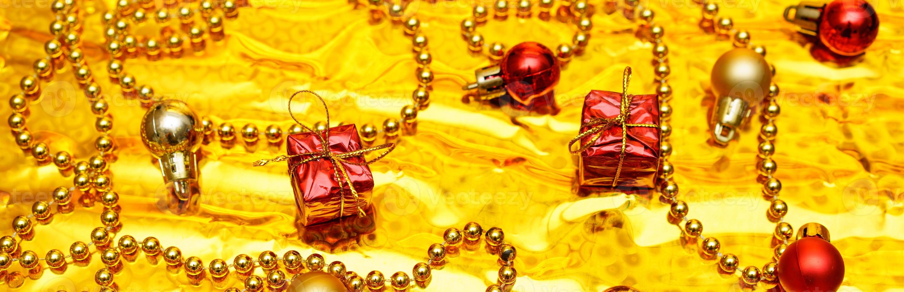 Christmas decor on a gold background photo