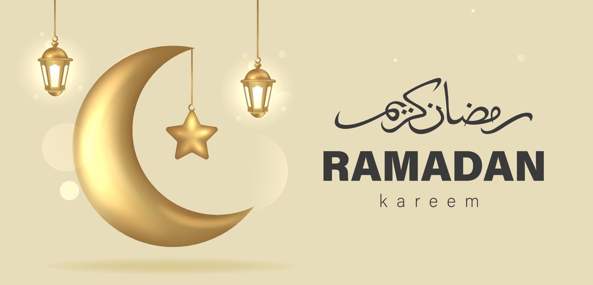 Ramadan Kareem Design with 3D Realistic Islamic Ornament Vector Illustration