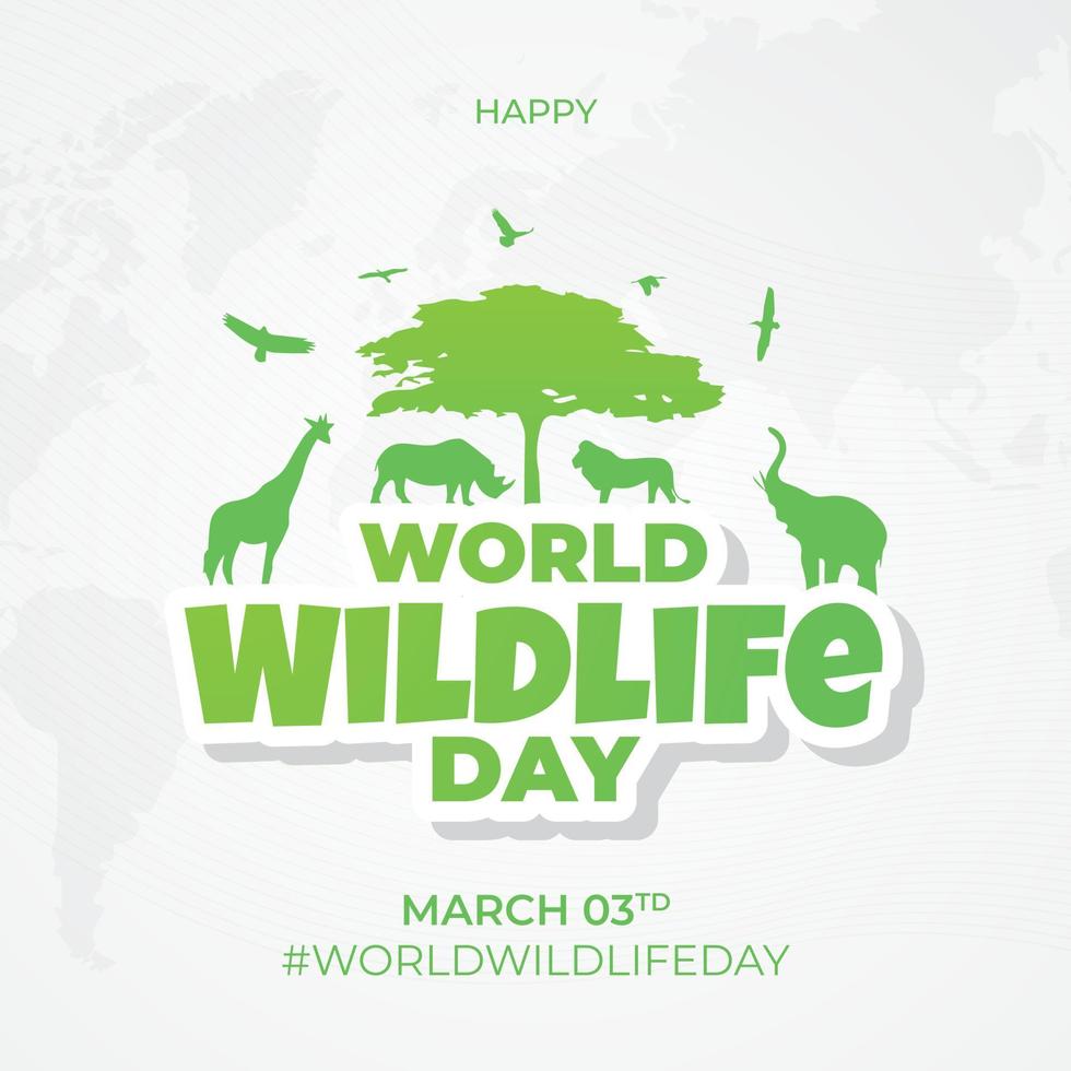 feliz día mundial de la vida silvestre 3 de marzo ilustración en diseño de fondo de mapas vector