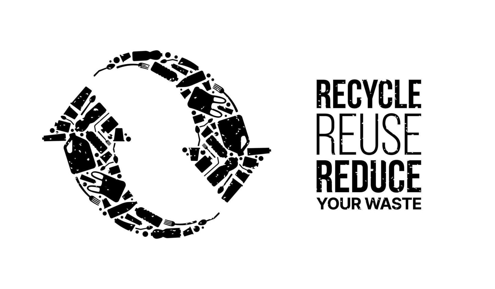 Recycle icon sign composed by plastic waste isolated on white background, Concept of recycle reuse reduce for ecological, zero waste and sustainability vector