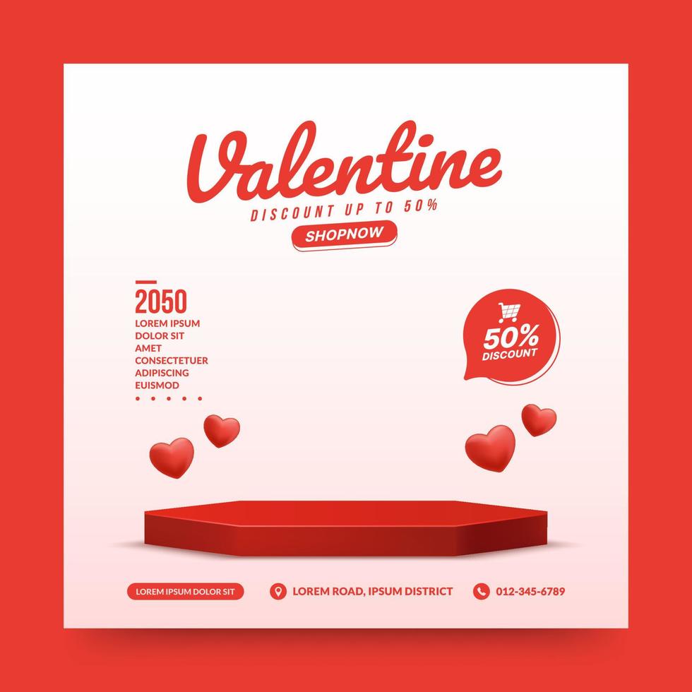 Valentines day background with podium pedestal advertising for product display, cylindrical shape for product presentation vector
