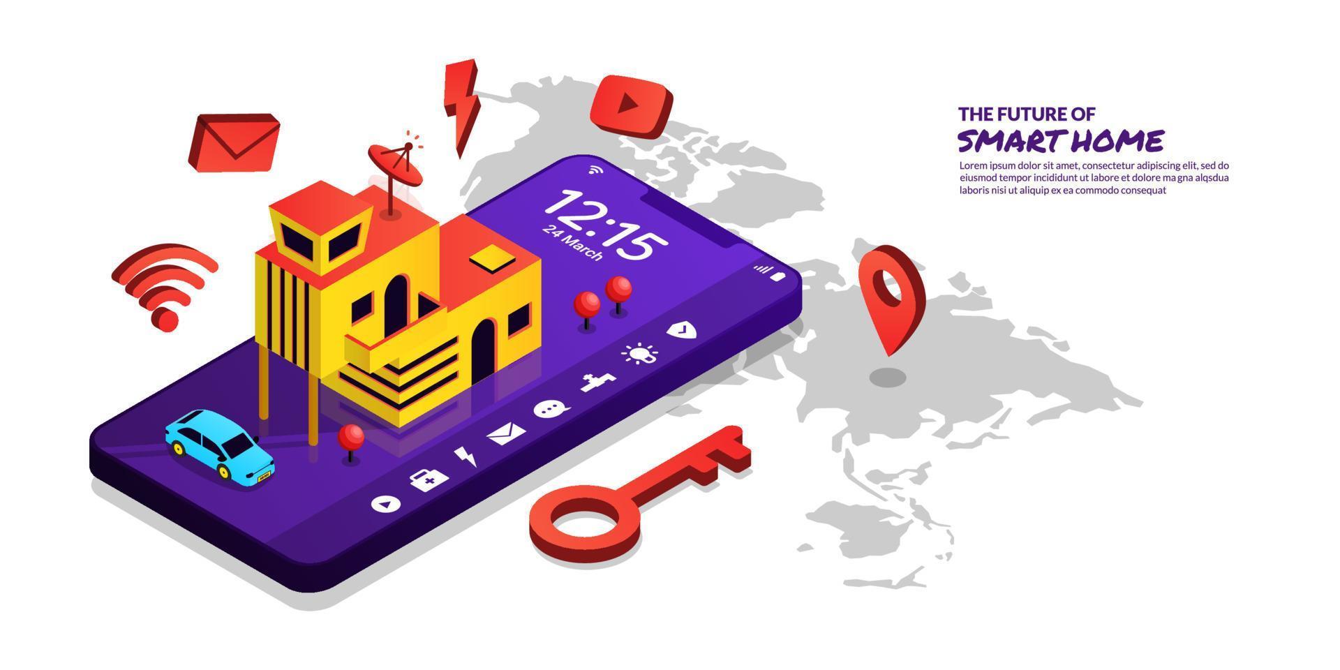 Smart home technology concept, home remote control by smartphone application vector