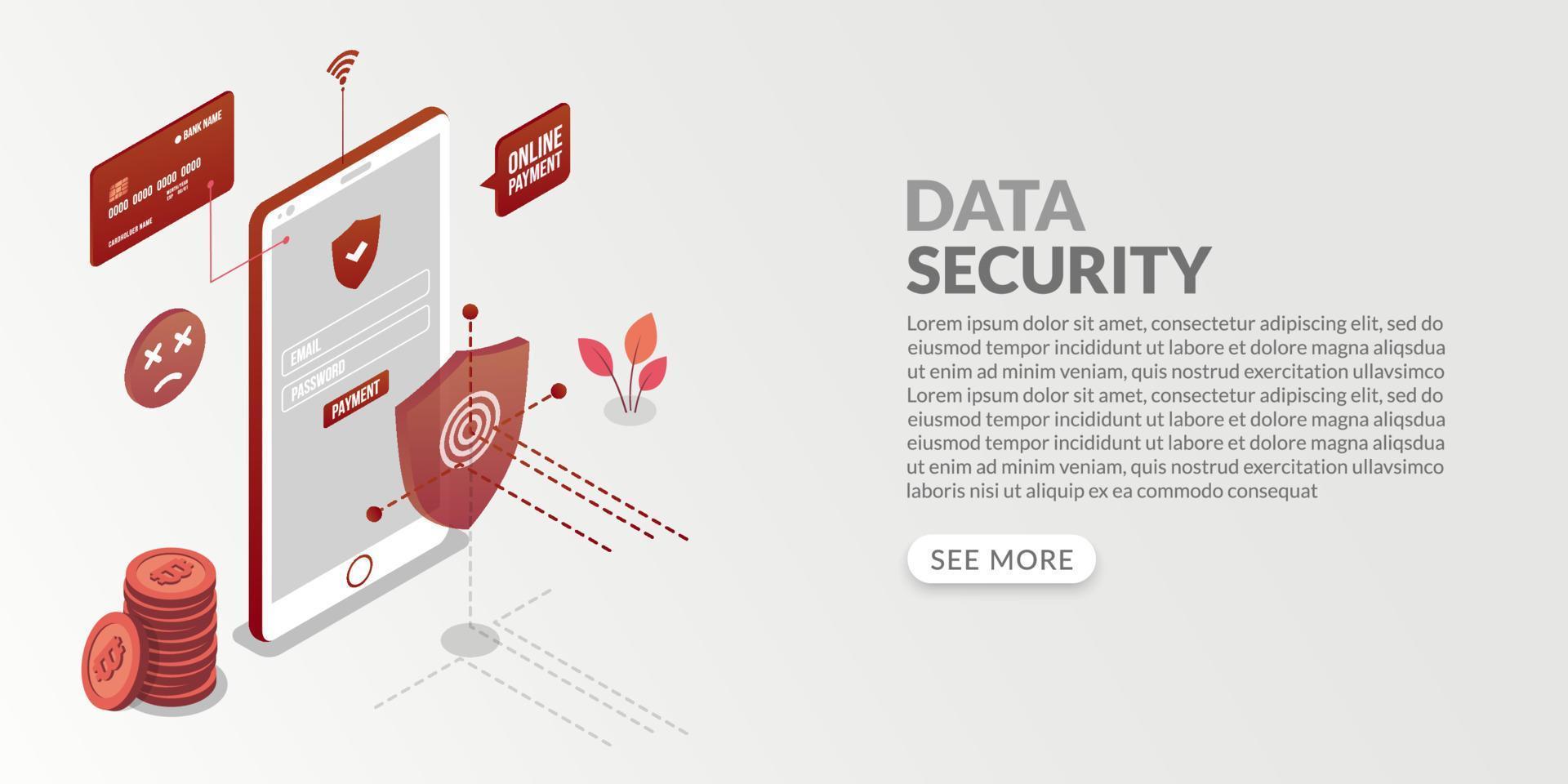 sistema de protección de datos isométricos y seguridad de la información personal vector