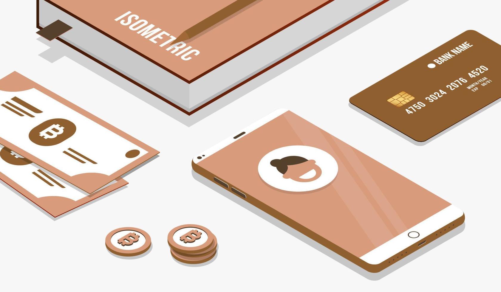 Close up isometric elements background  for smart payment concept vector