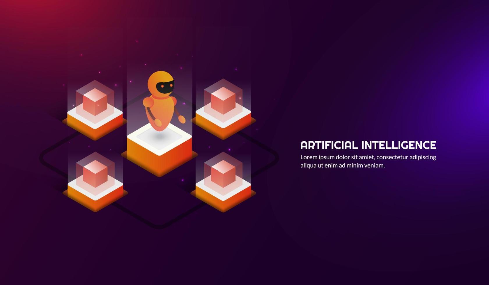 Isometric futuristic artificial intelligence concept background vector