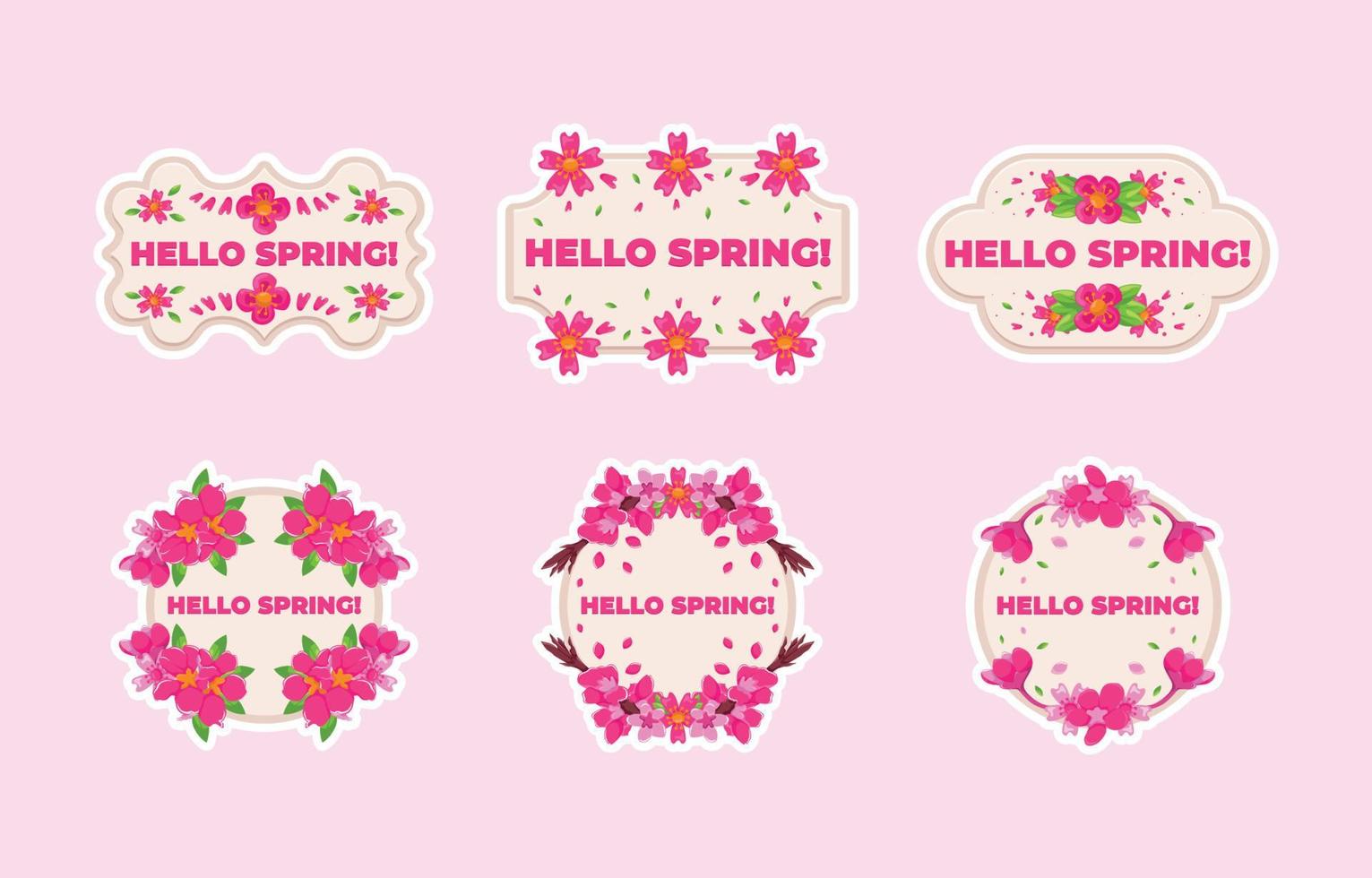 Set of Beauty Pink Cherry Blossom Sticker vector