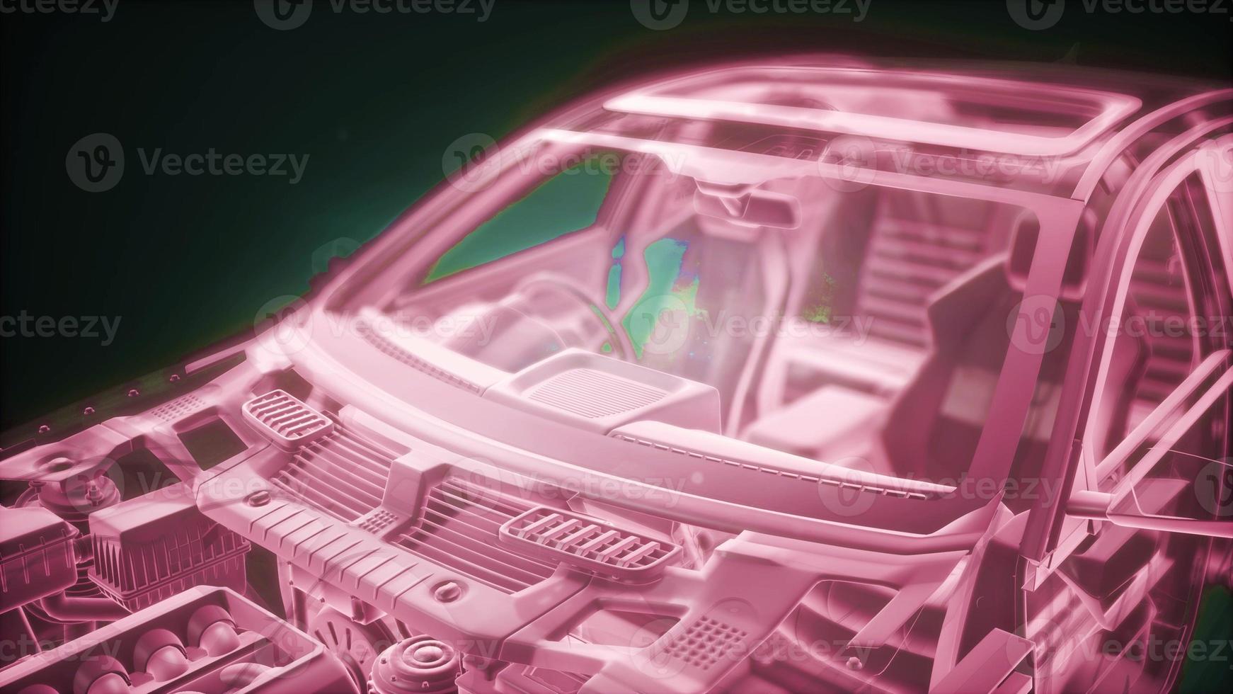 Holographic animation of 3D wireframe car model with engine photo