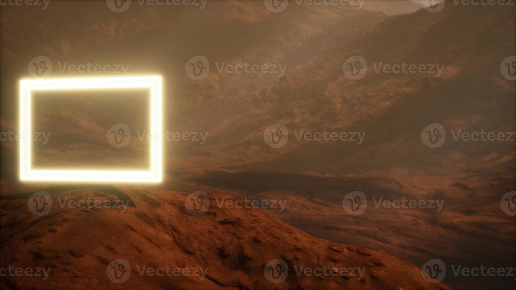 Neon Portal on Mars Planet Surface With Dust Blowing photo