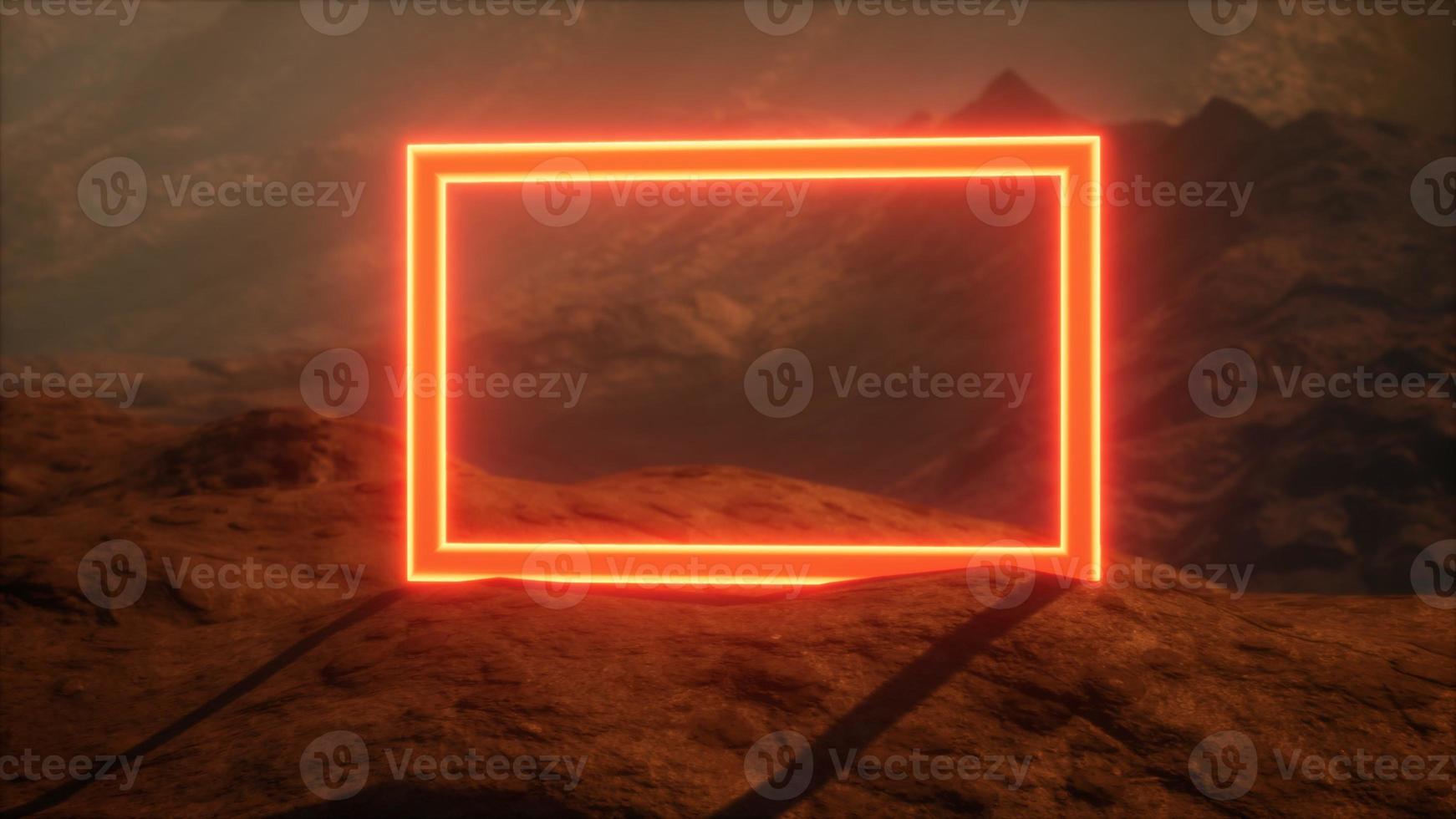 Neon Portal on Mars Planet Surface With Dust Blowing photo