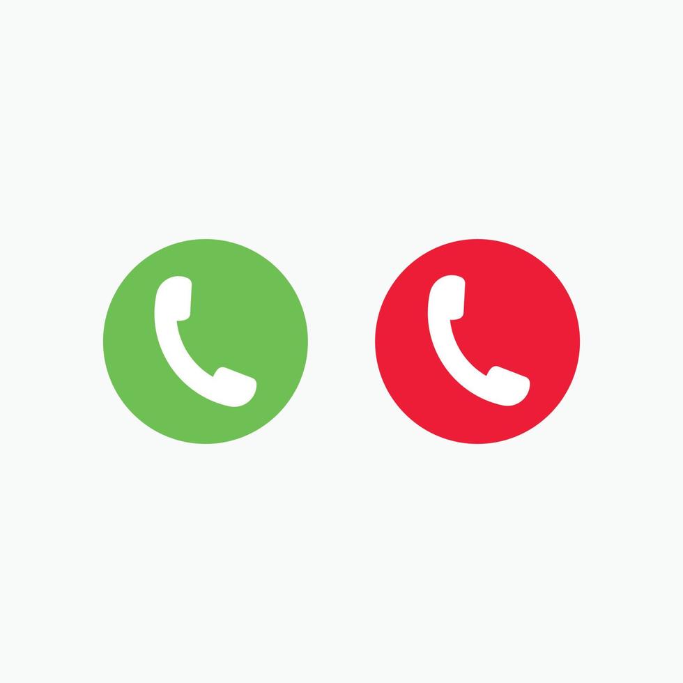 símbolo de icono de respuesta y rechazo símbolo de icono de llamada rojo y verde para web, aplicación, logotipo vector