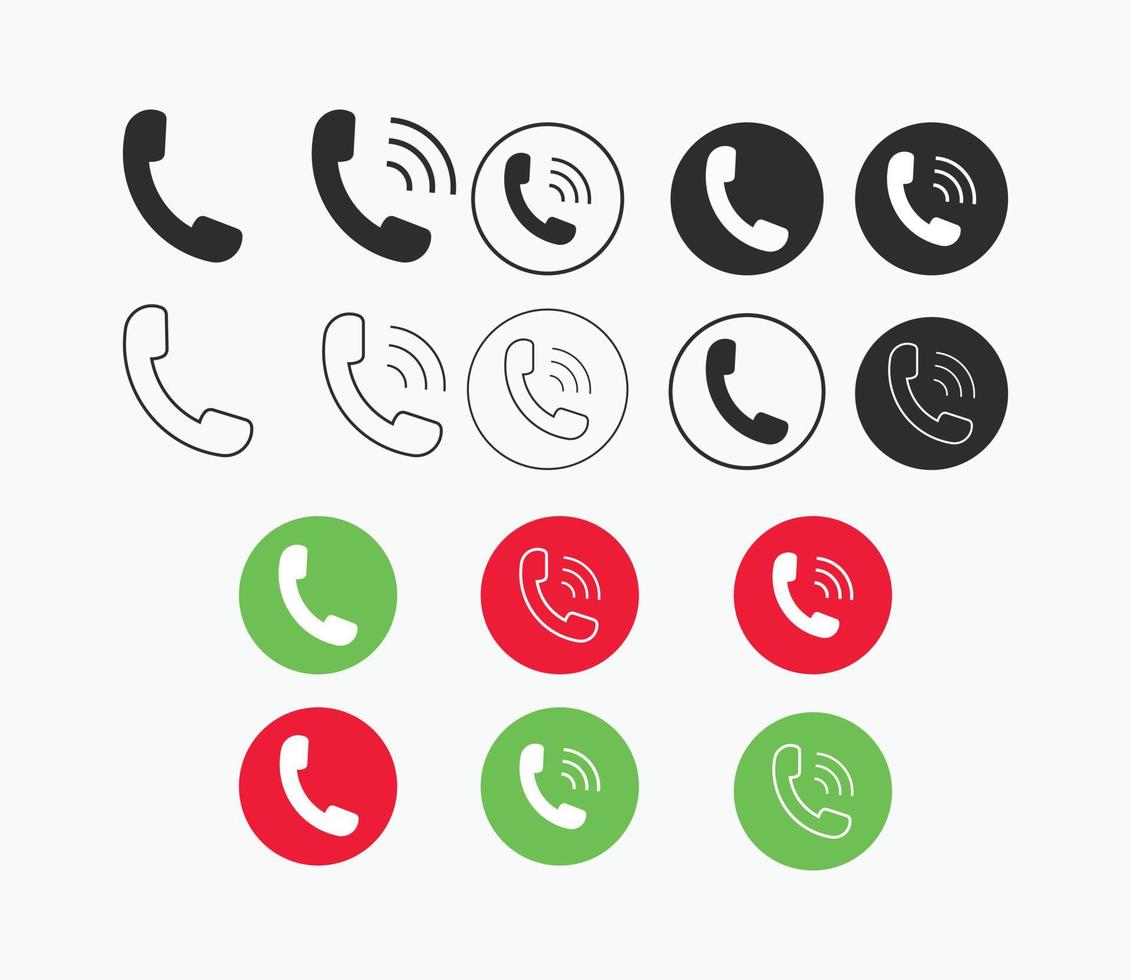 símbolo de icono de respuesta y rechazo símbolo de icono de llamada rojo y verde para web, aplicación, logotipo vector