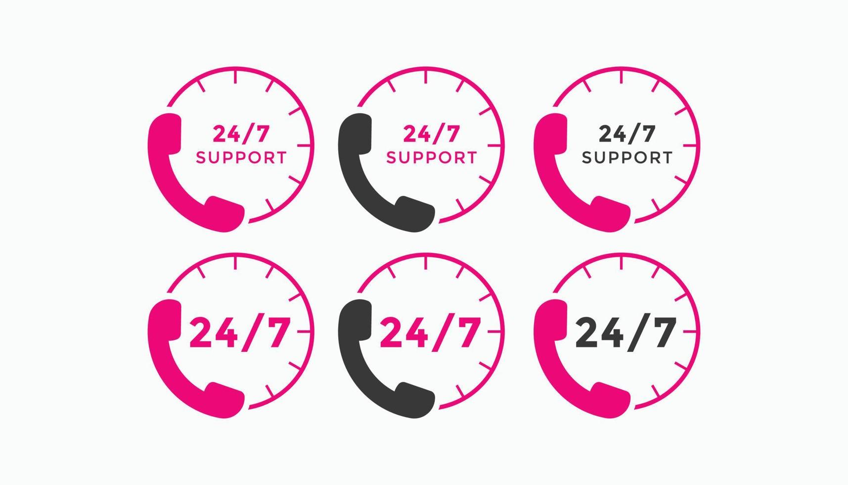 Set of 24 hours call center icon vector. 24 7 support icon sign button. call center symbol icon template vector