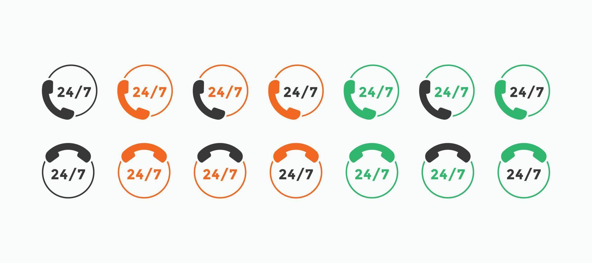 Set of 24 hours call center icon vector. 24 7 support icon sign button. call center symbol icon template vector