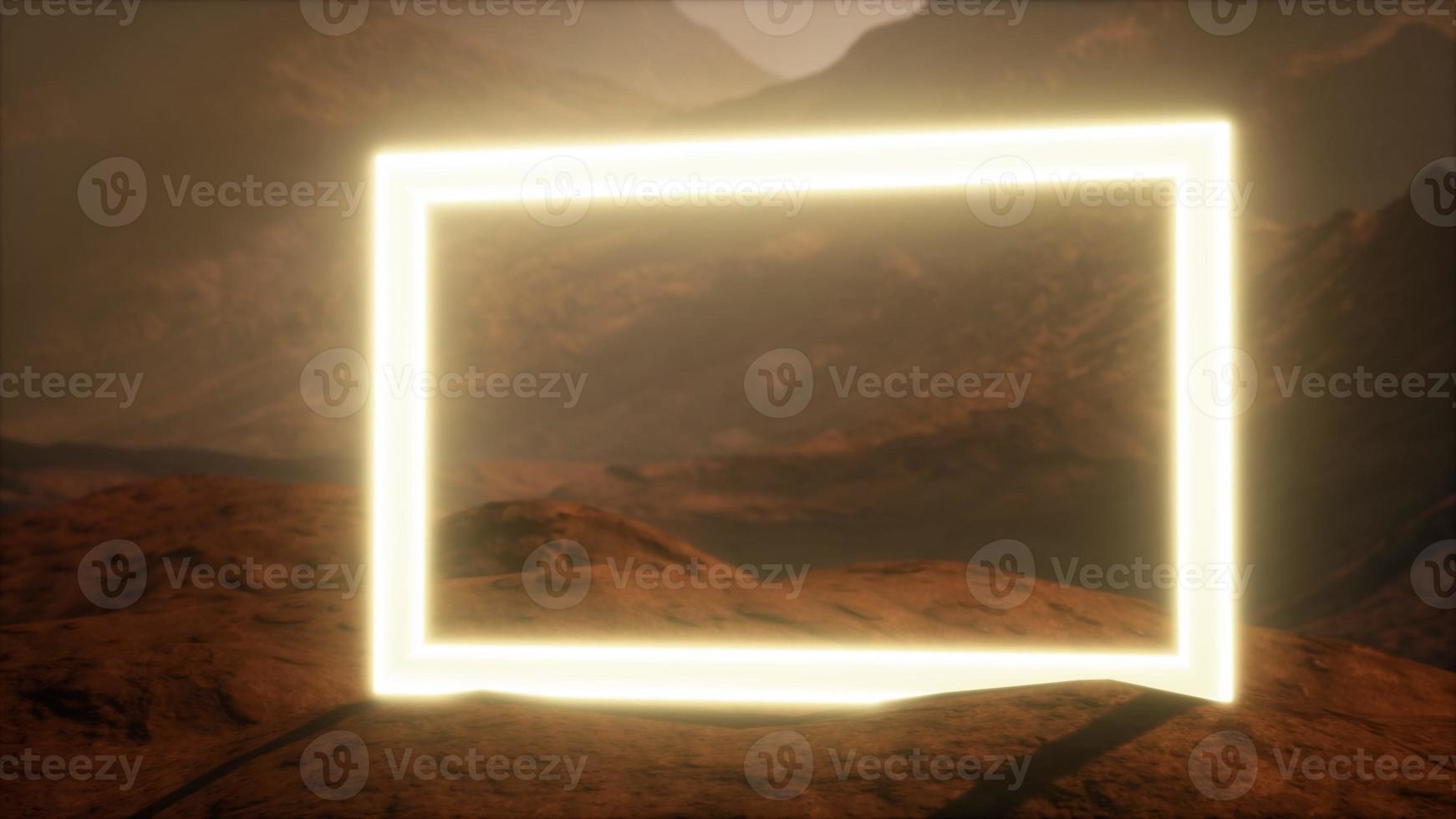 Neon Portal on Mars Planet Surface With Dust Blowing photo