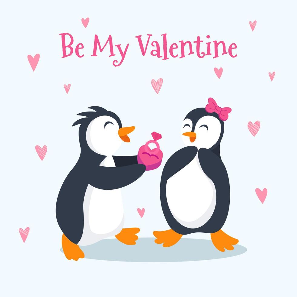 ilustración de vector de tarjeta de san valentín con linda pareja de pingüinos