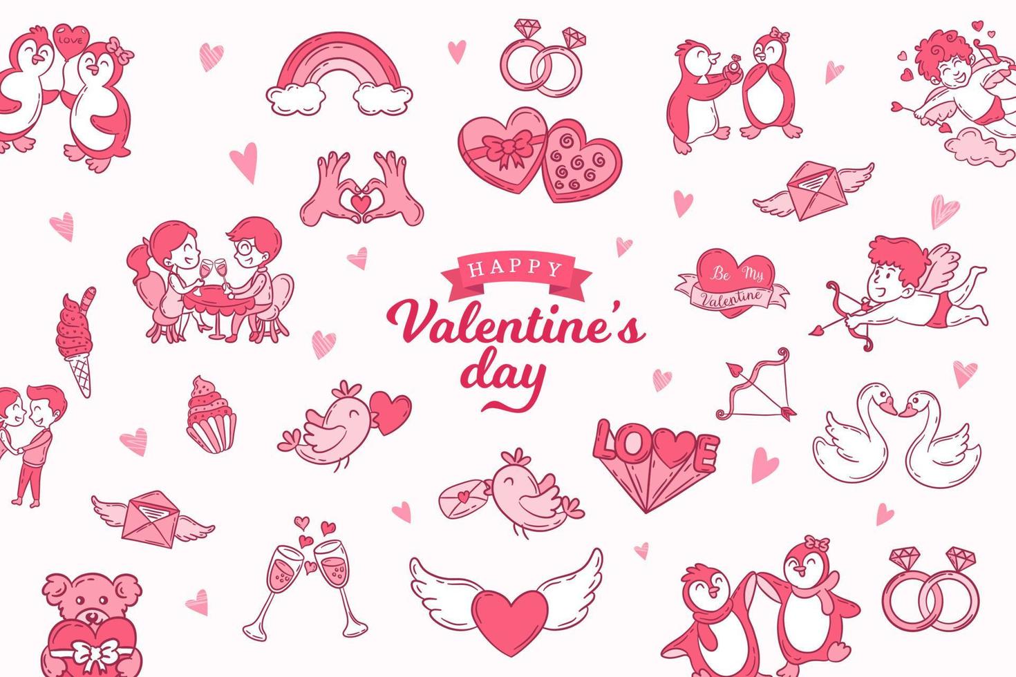 elementos del día de san valentín. conjunto de lindos iconos dibujados a mano sobre el amor vector