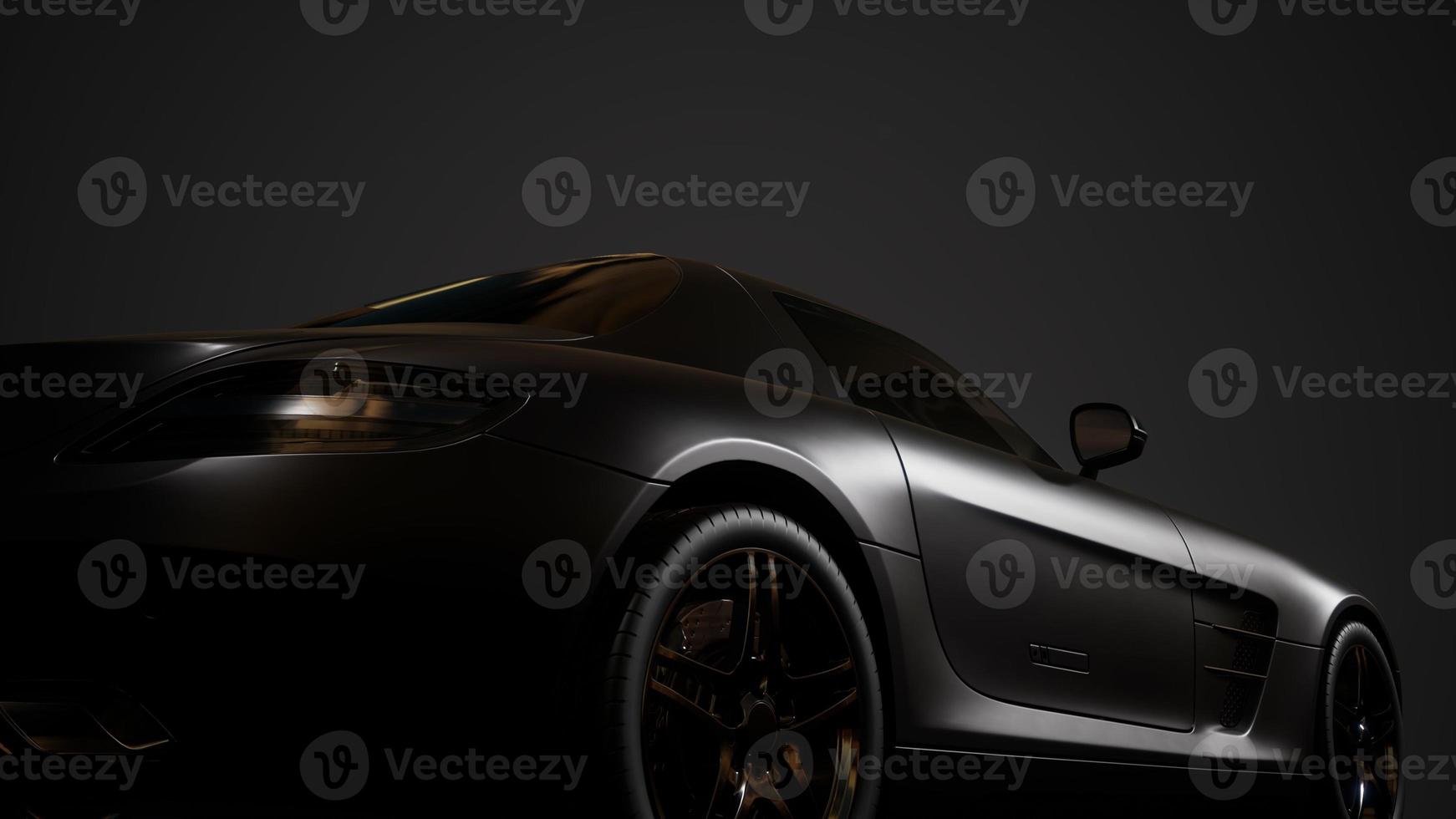 luxury sport car in dark studio with bright lights photo