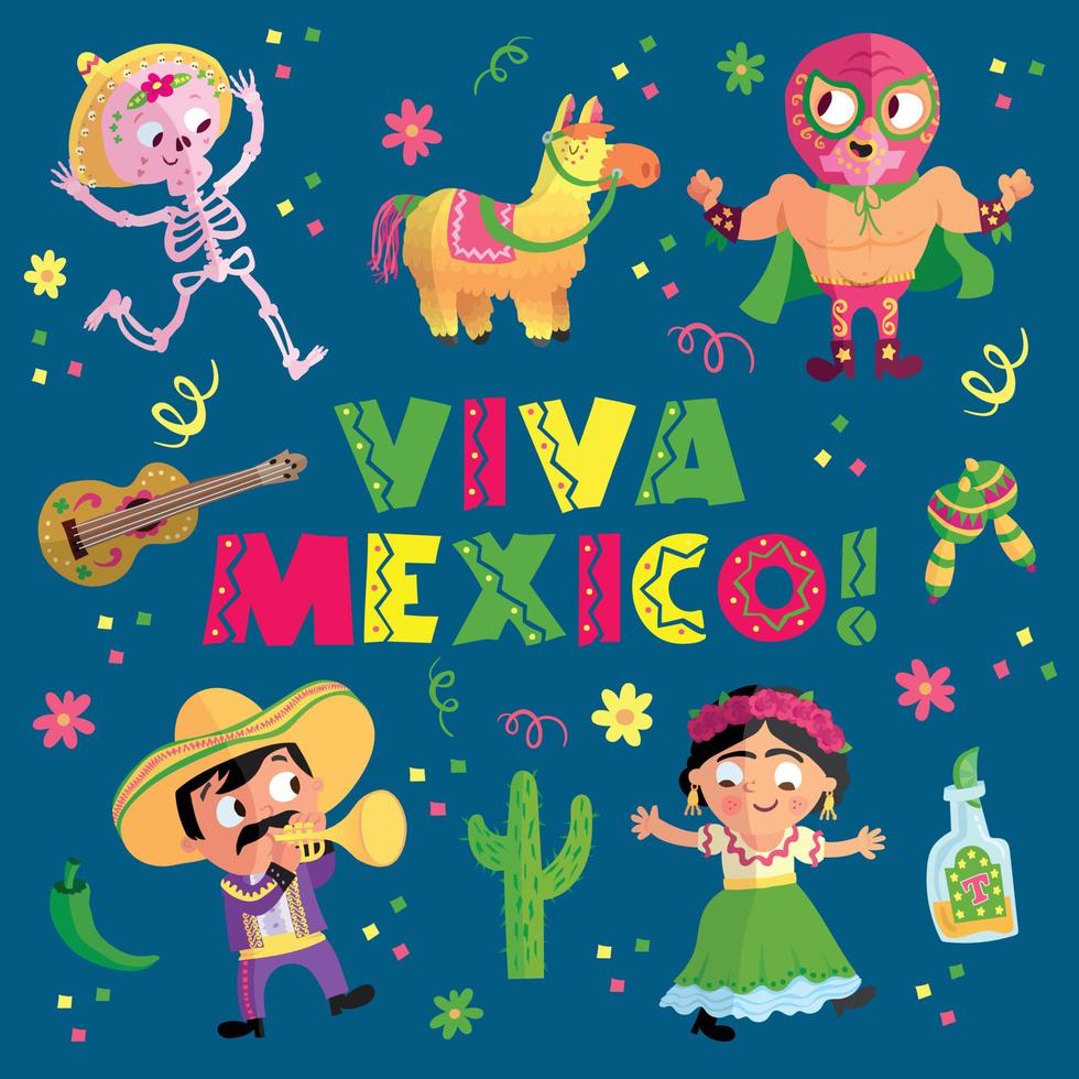 fun mexican characters vector