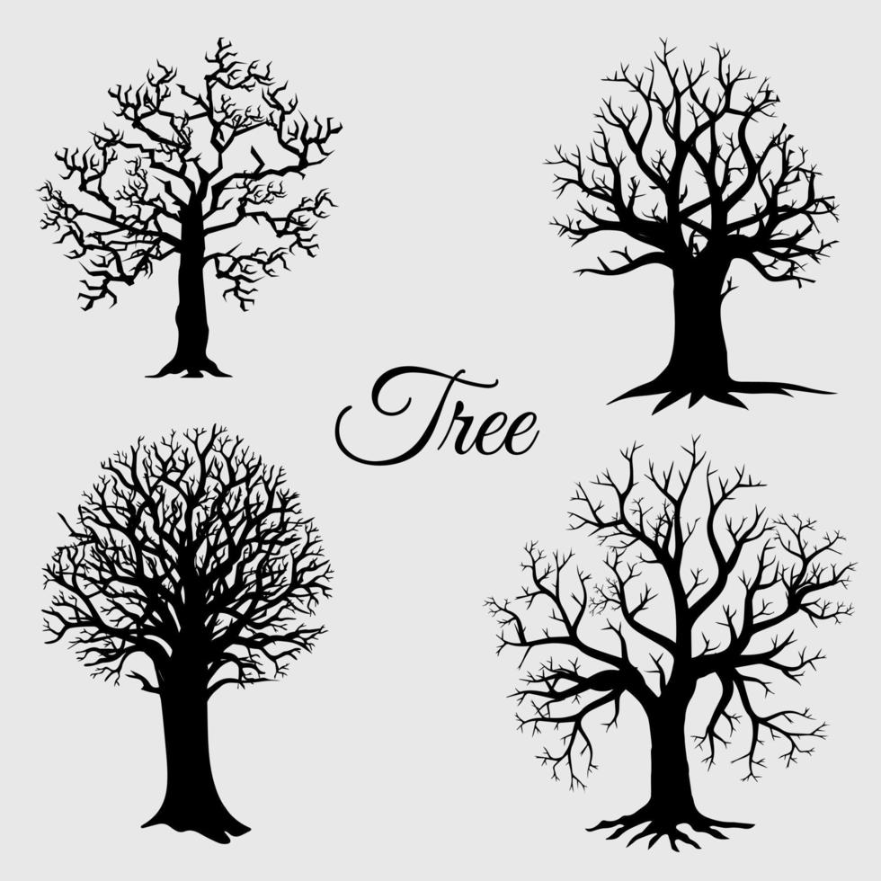 Collection of trees outline. Silhouette of tree on white background vector illustration.