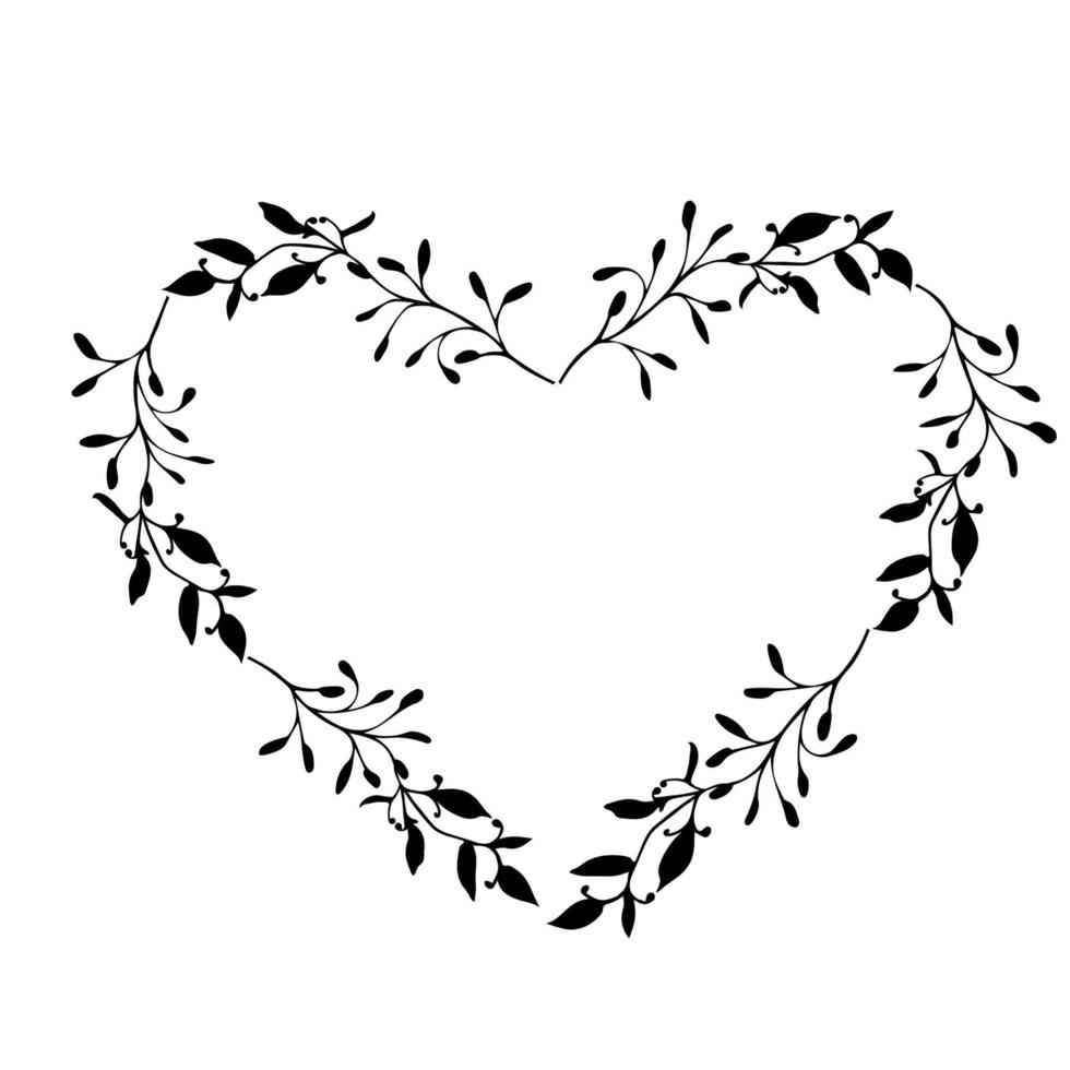 Floral heart frame with greenery vector