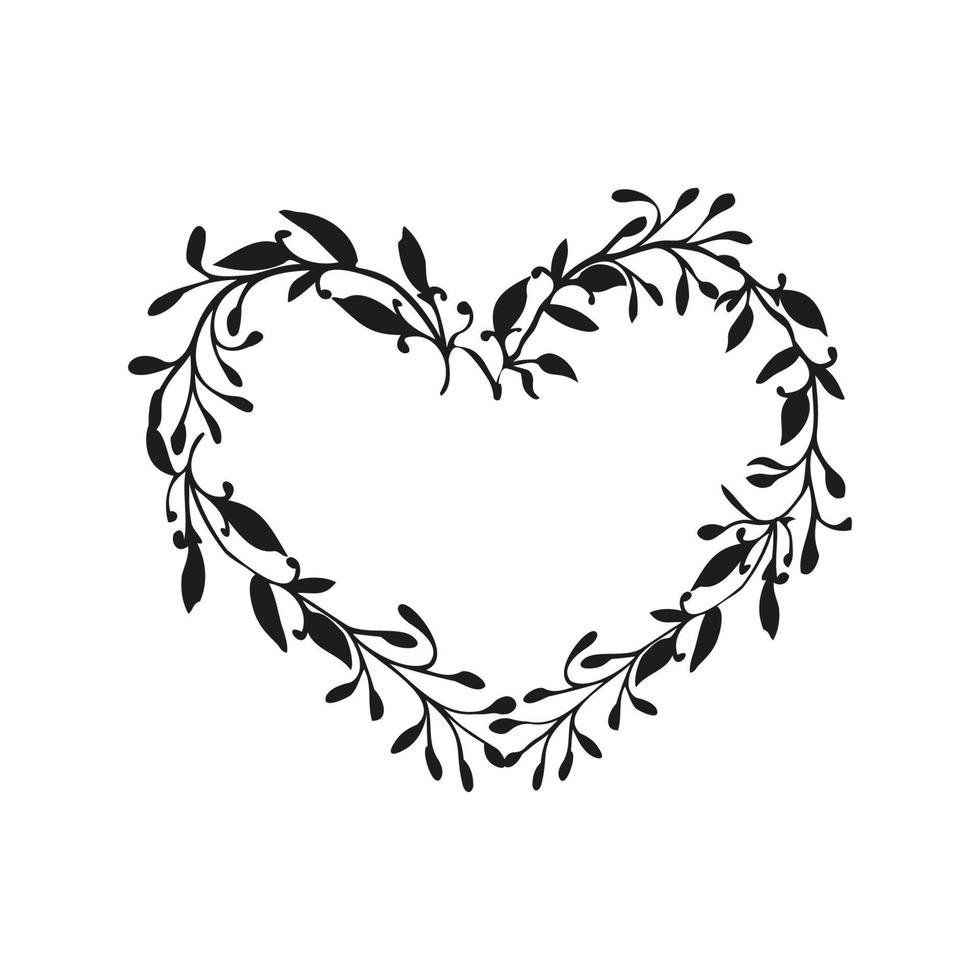 Floral heart frame with greenery vector