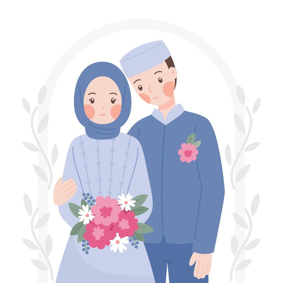 Muslim wedding couple flat vector concept illustration