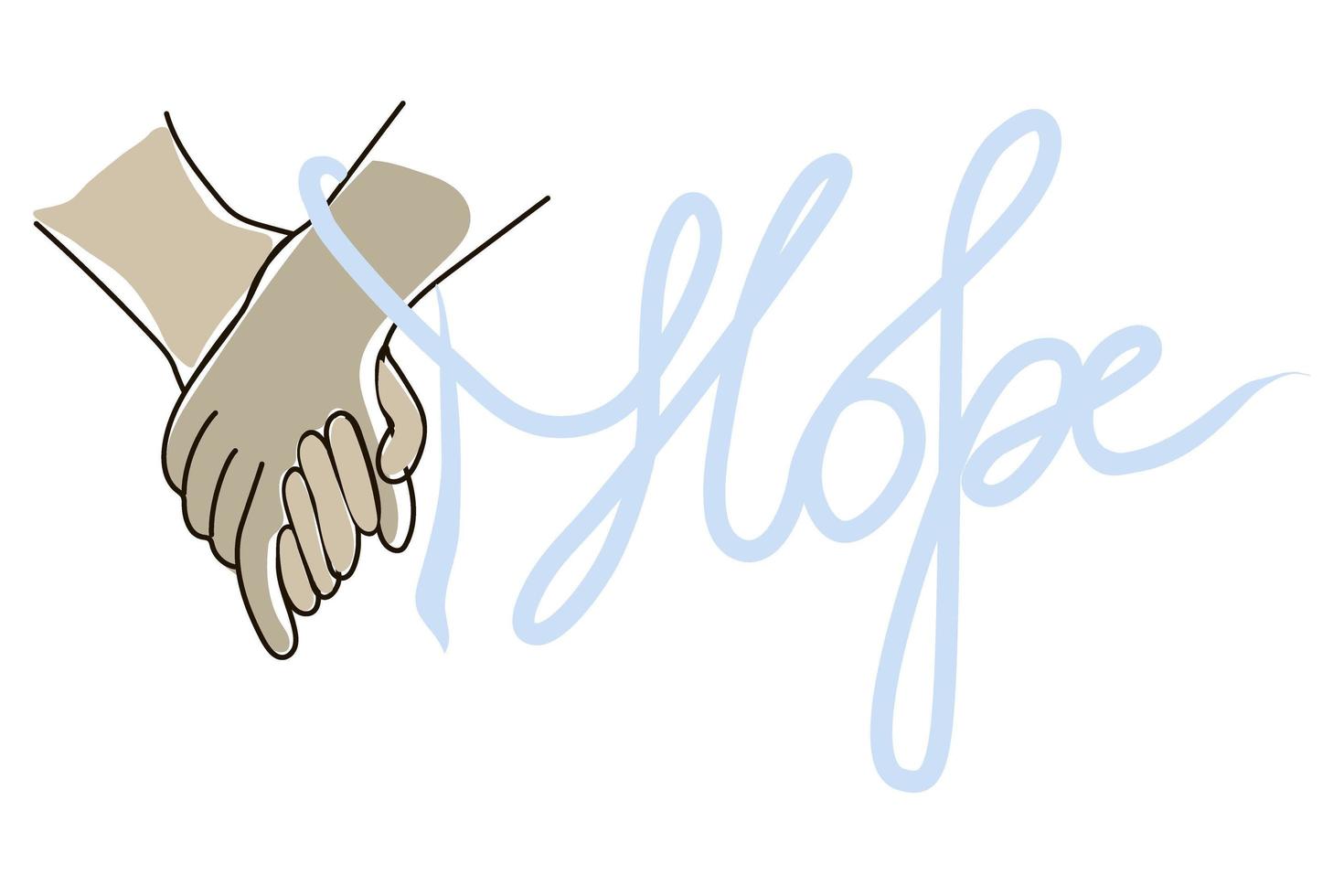 mantenga sus manos juntas. dia del sida 1 de diciembre. vector. estilo plano las manos de los socios juntas. cinta alrededor de la muñeca que se convierte en la inscripción esperanza. vector
