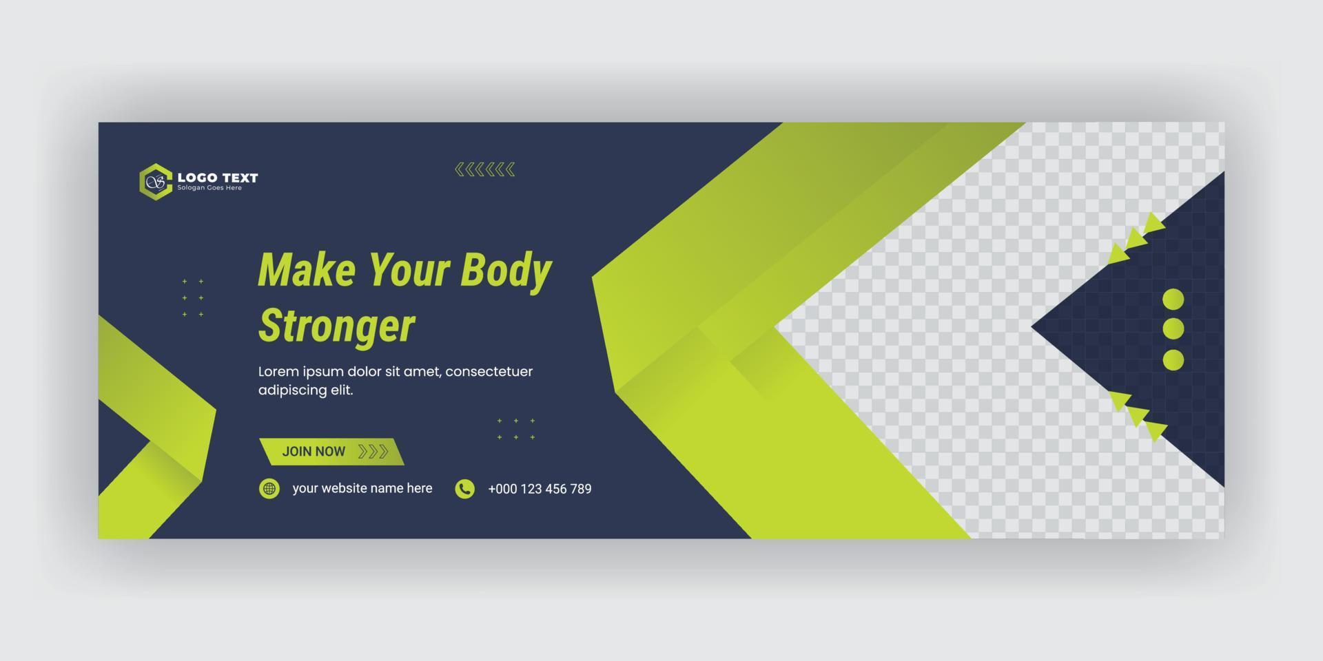 body stronger fitness social media cover template vector