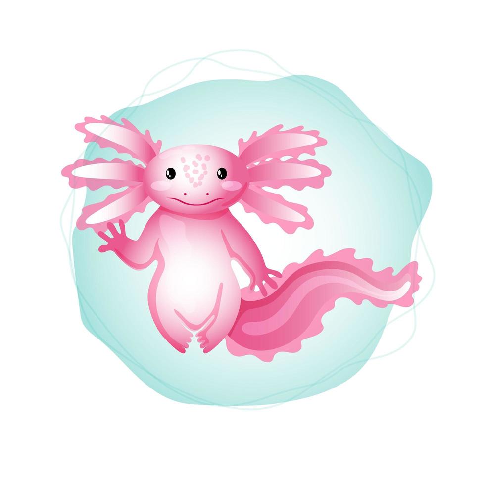 lindo axolotl, ambystoma mexicanum, ilustración de vector de estilo de dibujos animados. ajolote rosa amigable. logotipo en estilo de dibujos animados de moda.