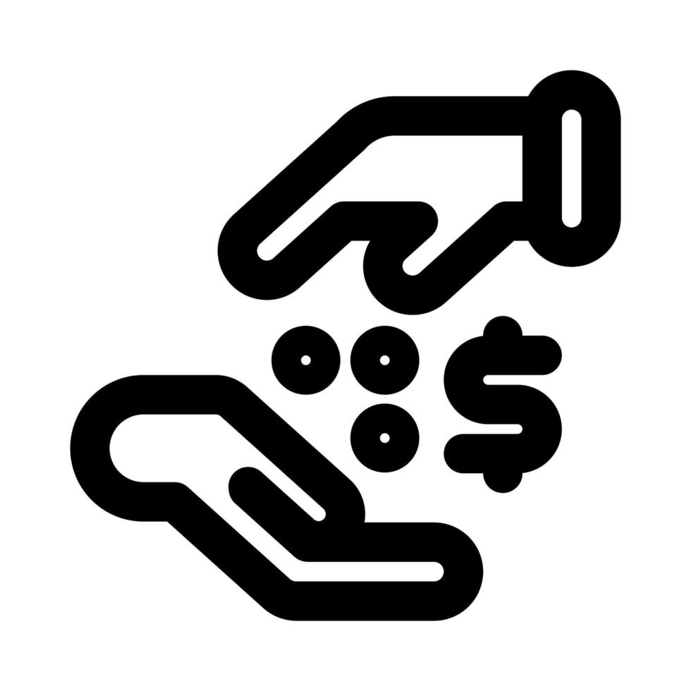 Donation of zakat by hand giving a few dollar coins outline style icon symbol vector