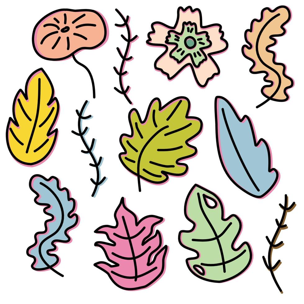 Bundle set illustrations of cute leaves vector with hand drawn style