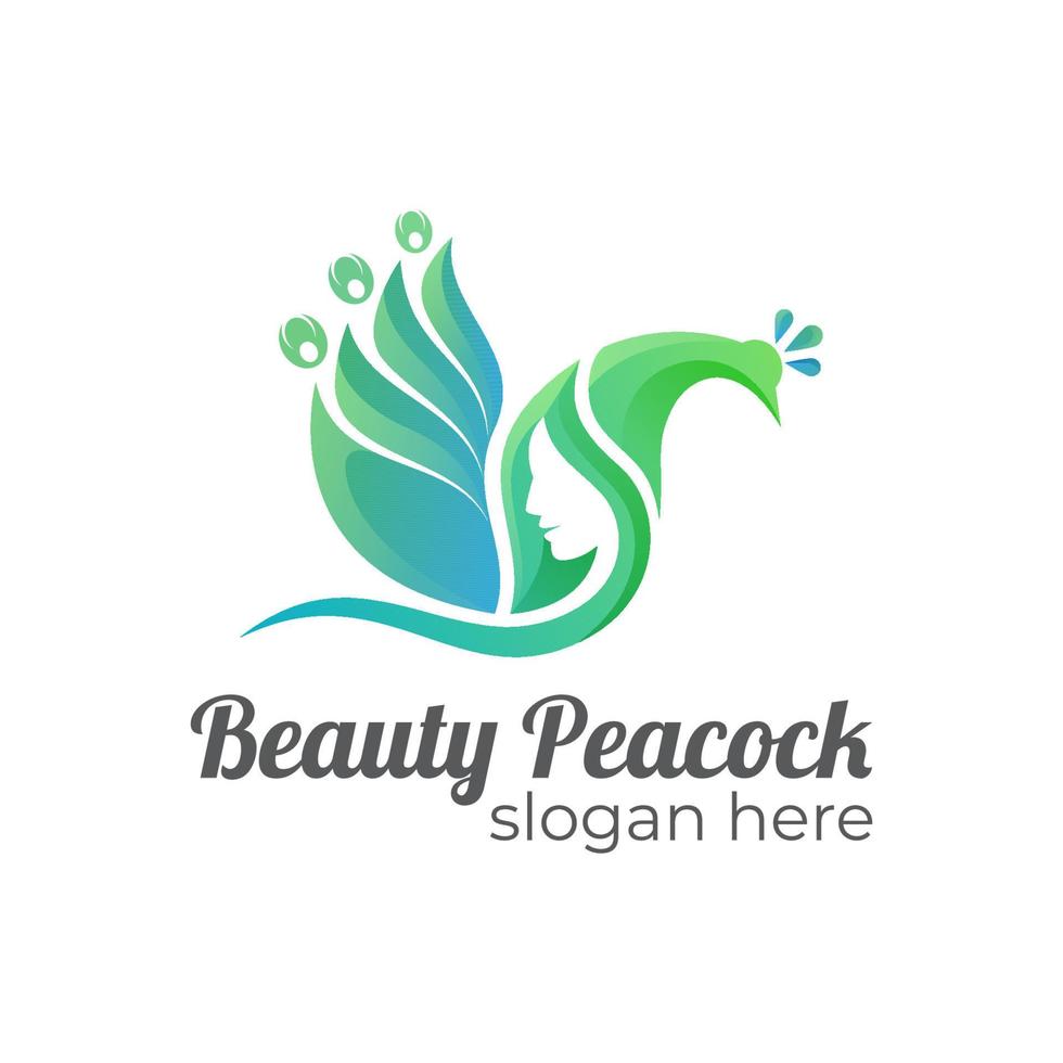 beauty peacock with woman face gradient logo design vector