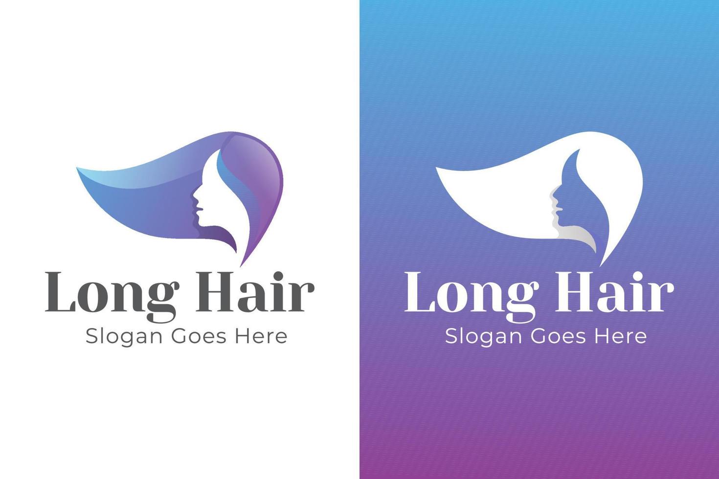 gradient beauty woman long hair logo design for beauty salon, massage, magazine, cosmetic and spa vector