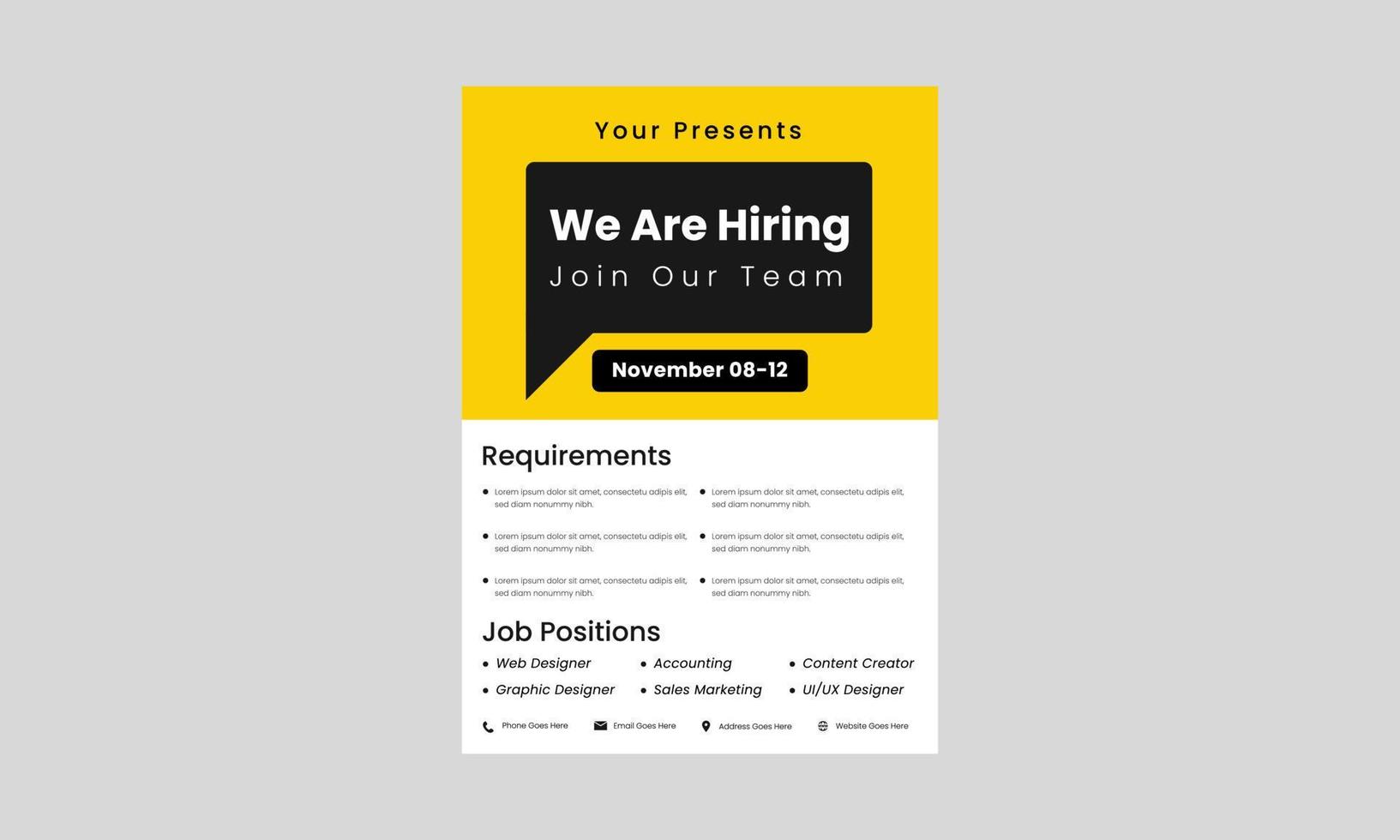 we are hiring join our team flyer design template. now we are hiring poster leaflet design. job vacancy hiring flyer design. vector