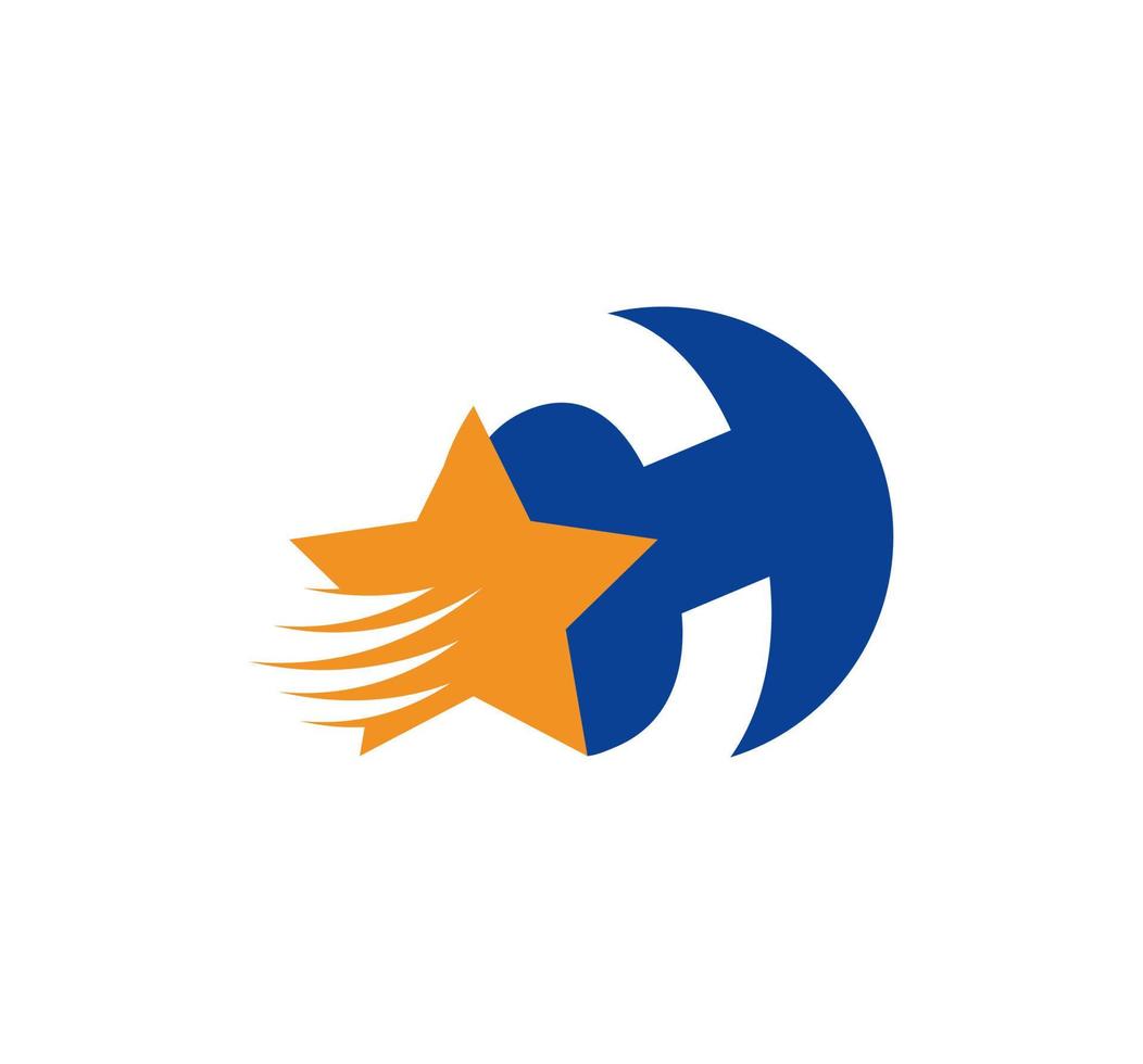 C letter logo and creative flying star. Corporate logo initials in round emblem. vector