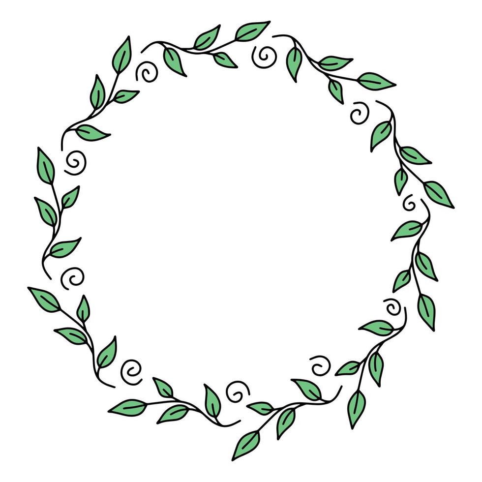 Vector colorful floral frame with leaves illustration. Round beautiful decoration wreath with leaves for invitations, greeting cards, wedding