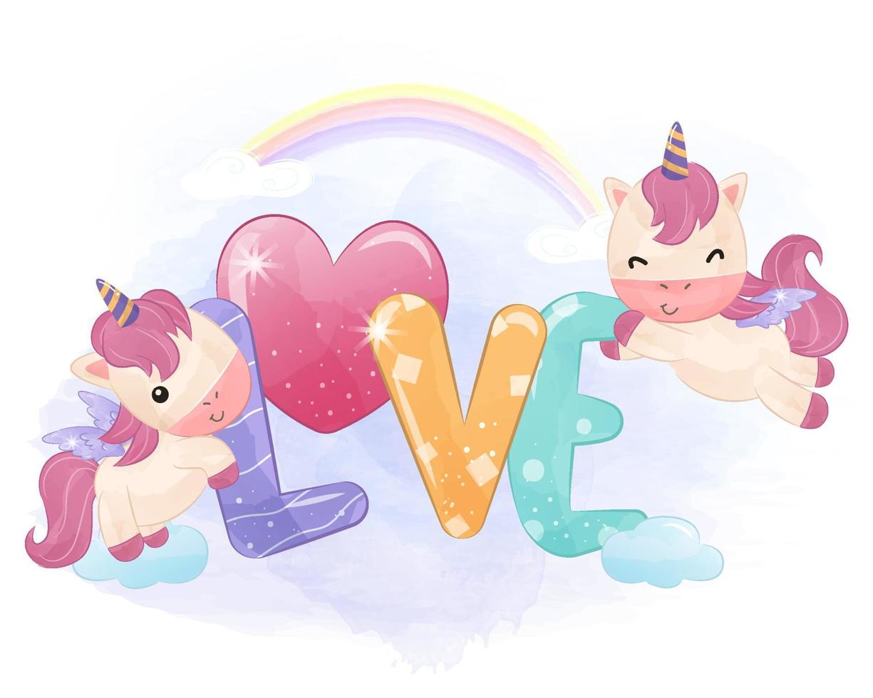 Cute unicorn in watercolor illustration vector