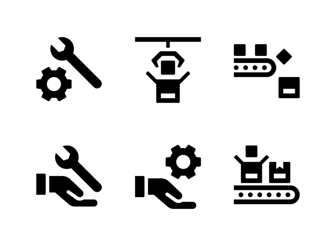 conjunto simple de iconos sólidos vectoriales relacionados con la fábrica. contiene íconos como servicio, máquina de empaque y más. vector