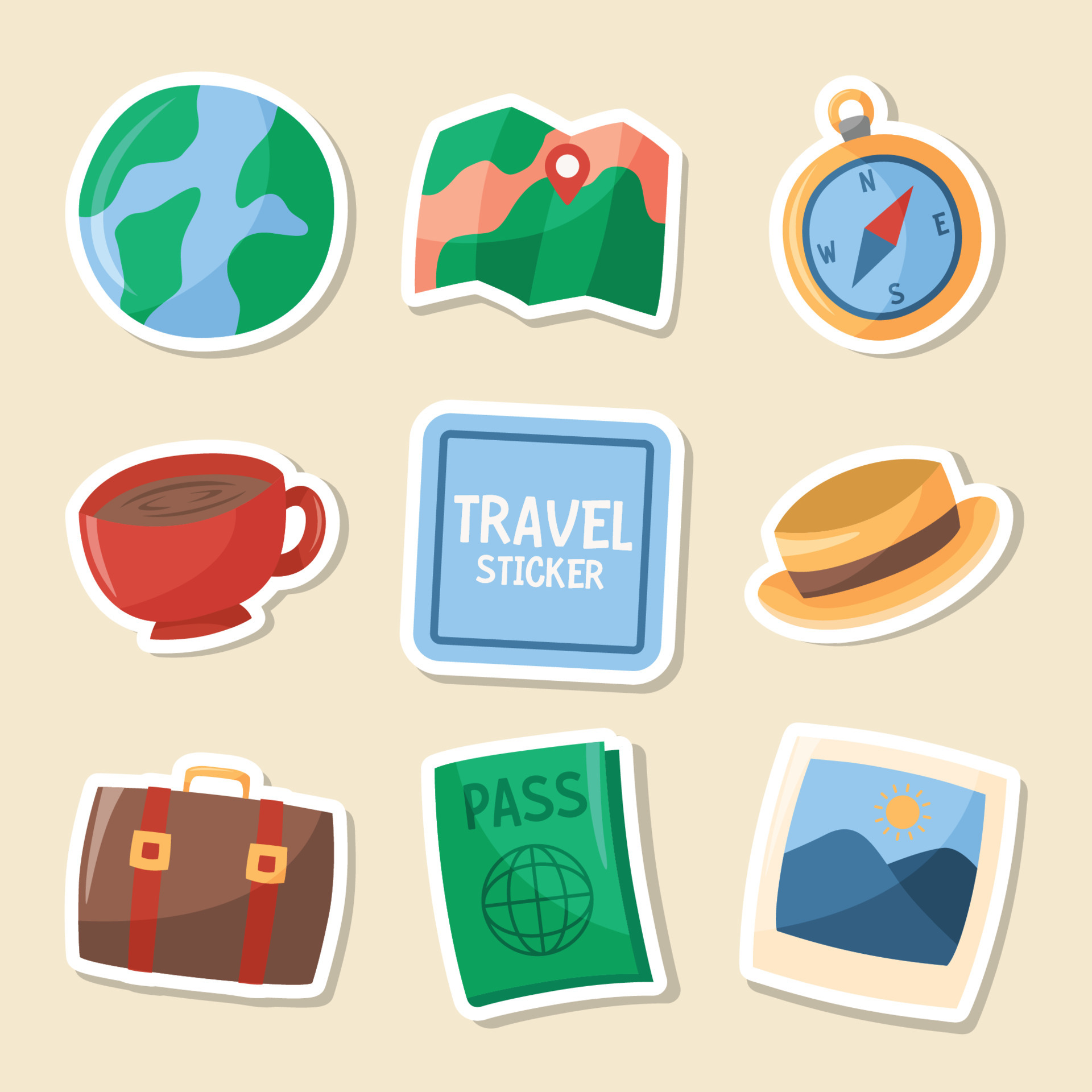 Travel Element Journal Sticker Set 5765068 Vector Art at Vecteezy