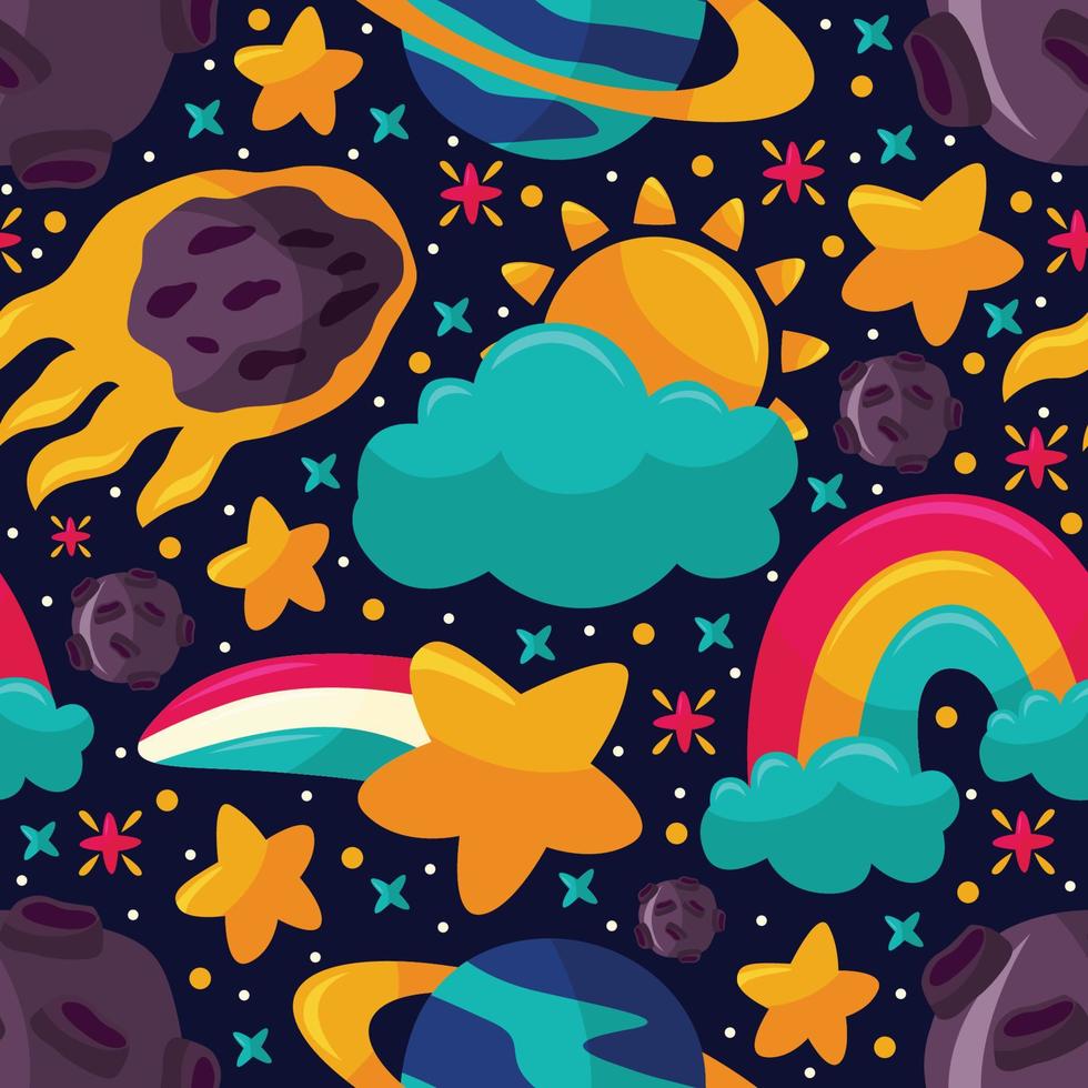 Celestial Bodies Seamless Pattern Vector Background