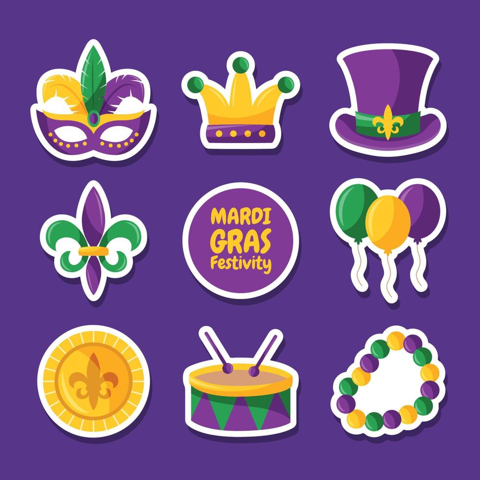 Mardi Gras Festivy Sticker Pack vector