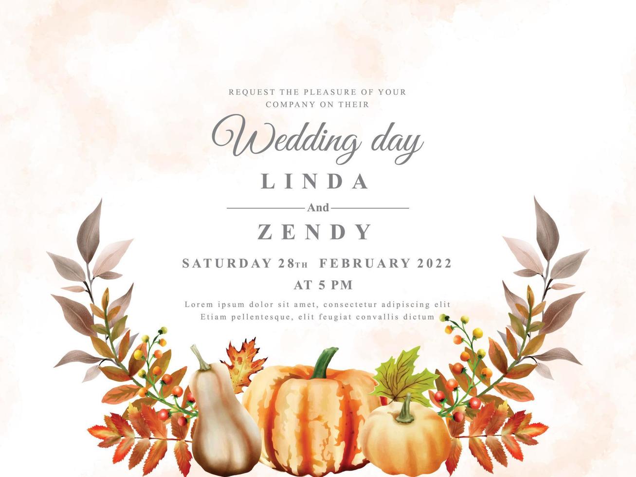 Wedding invitation card with autumn season theme vector