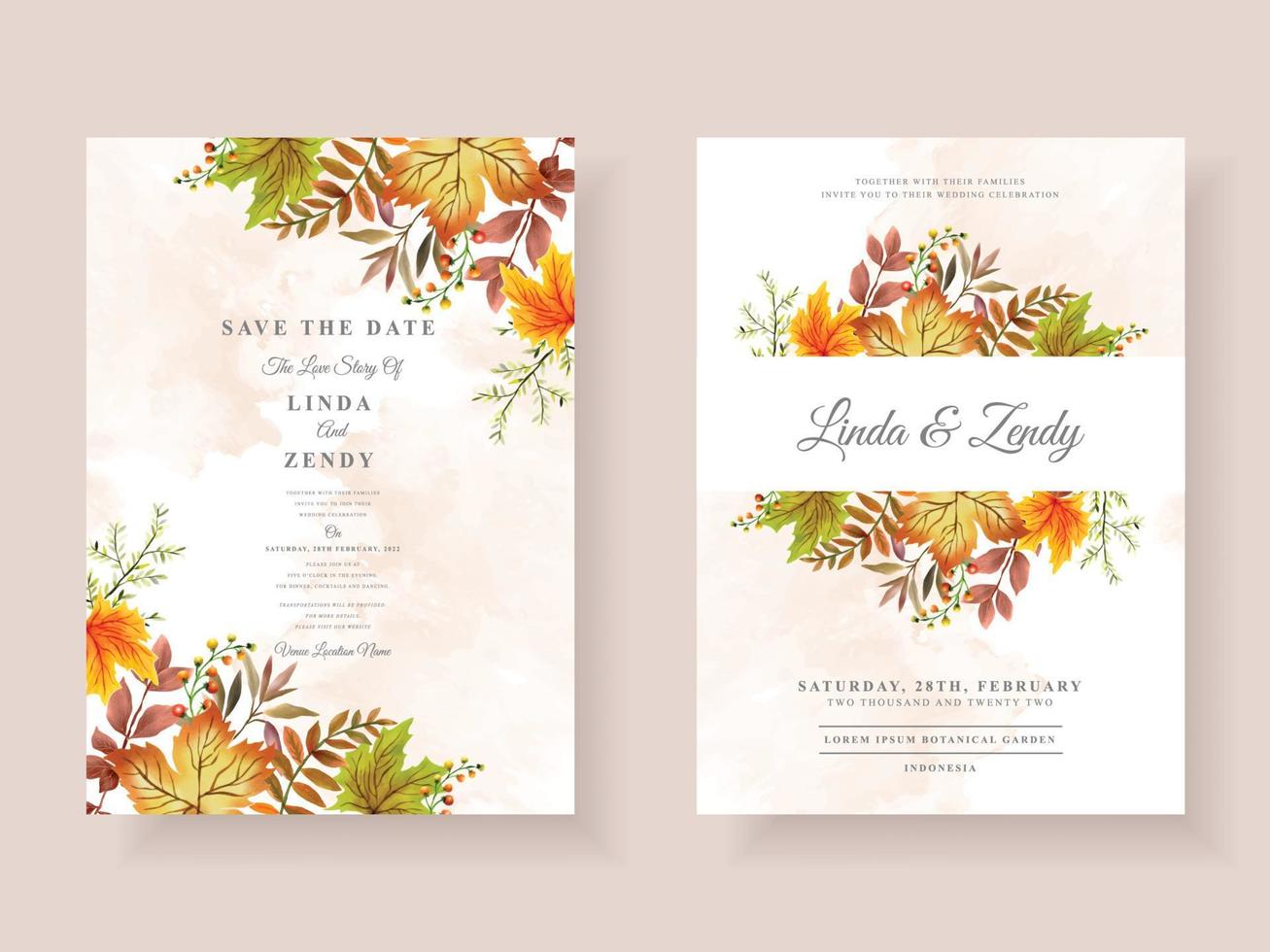 tarjeta de invitación de boda con tema de la temporada de otoño vector